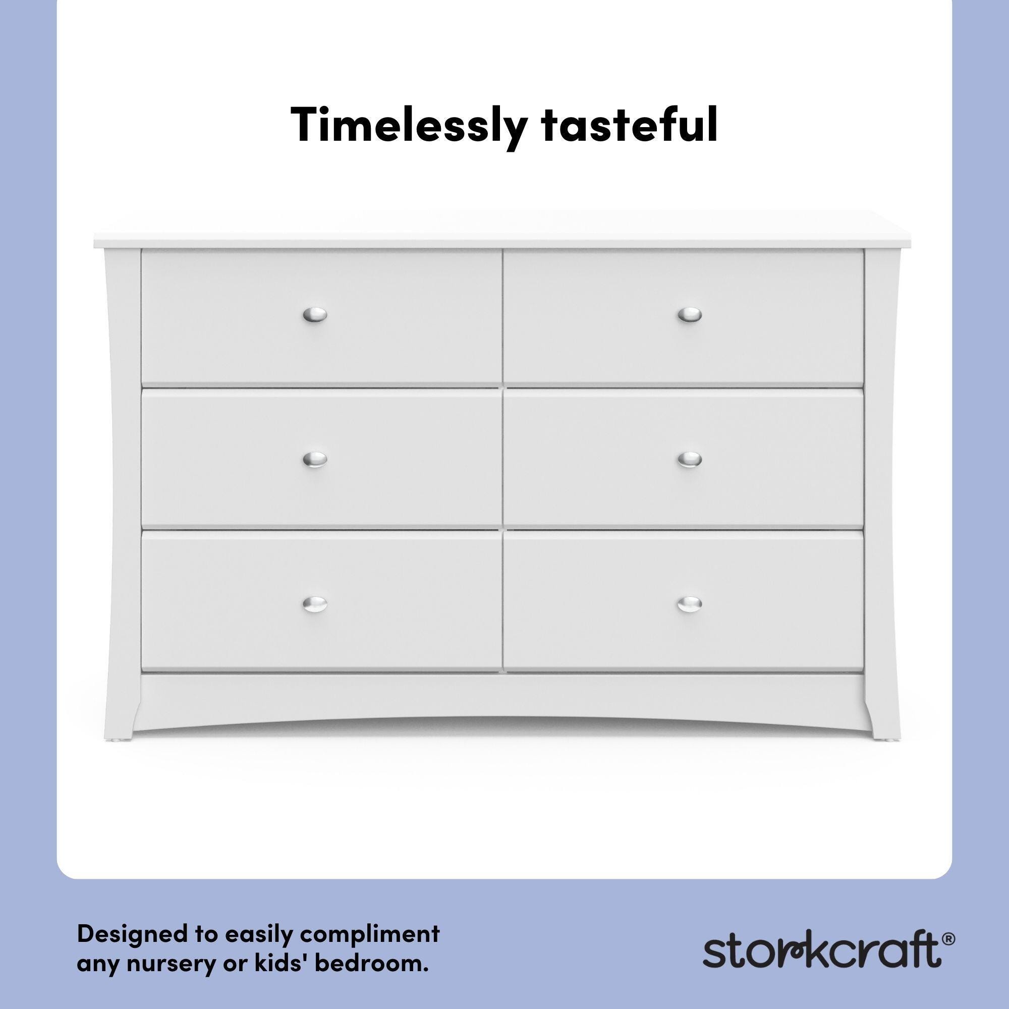 Storkcraft Crescent 6 Drawer Double Dresser, White, large
