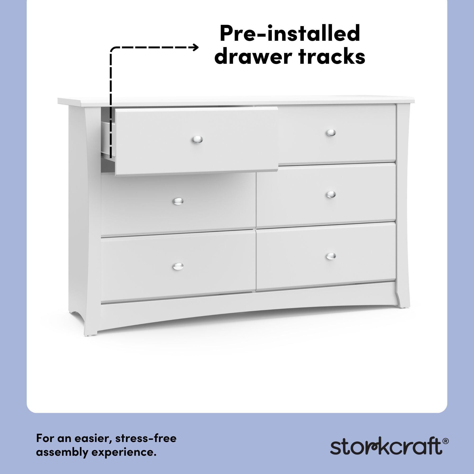 Storkcraft Crescent 6 Drawer Double Dresser, White, large