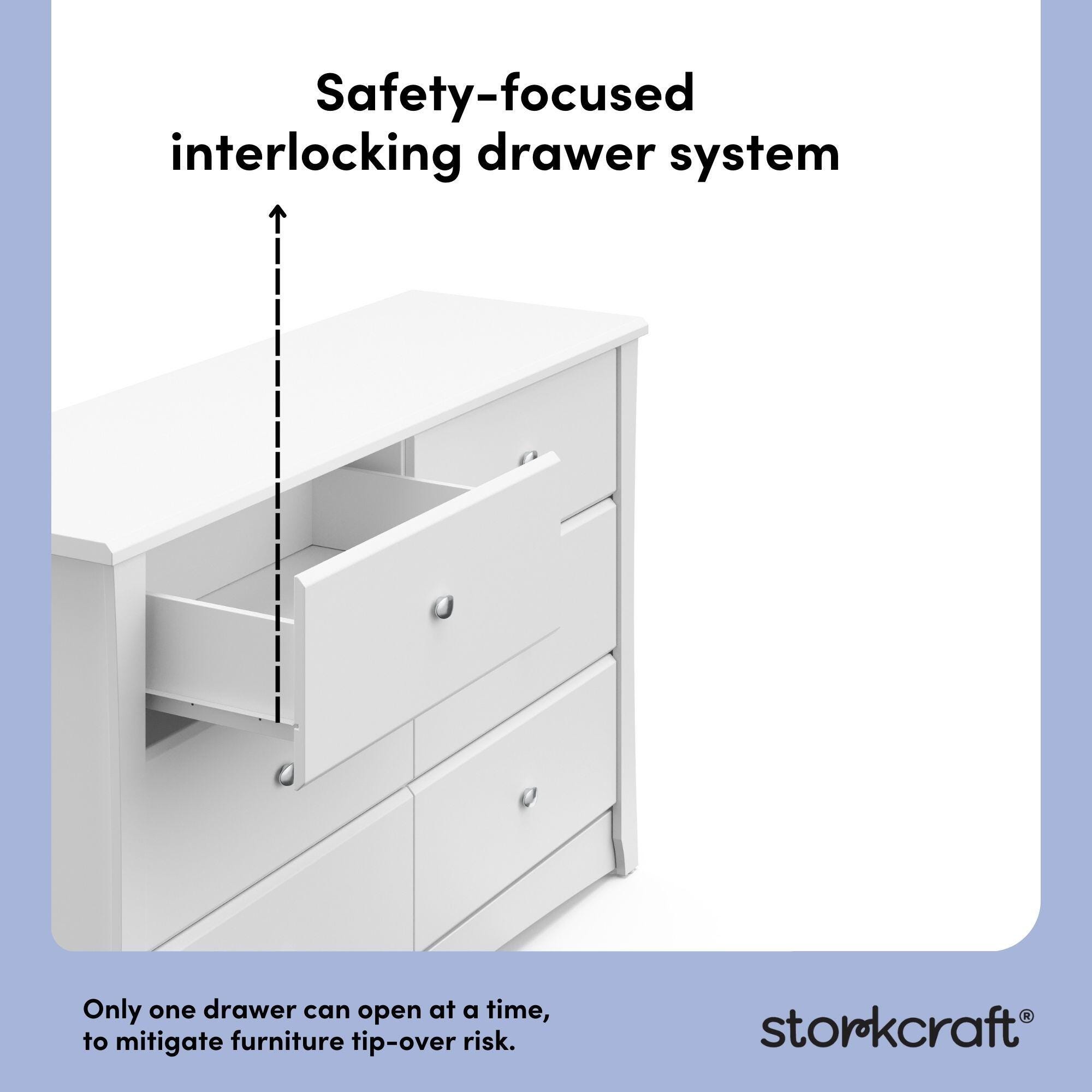Storkcraft Crescent 6 Drawer Double Dresser, White, large