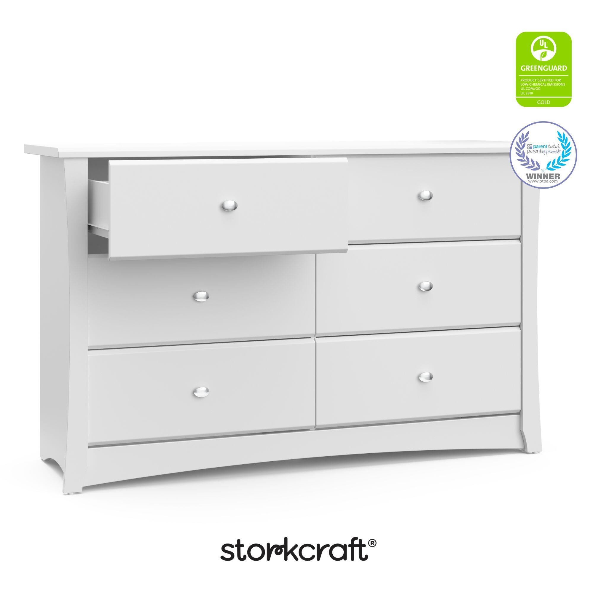 Storkcraft Crescent 6 Drawer Double Dresser, White, large