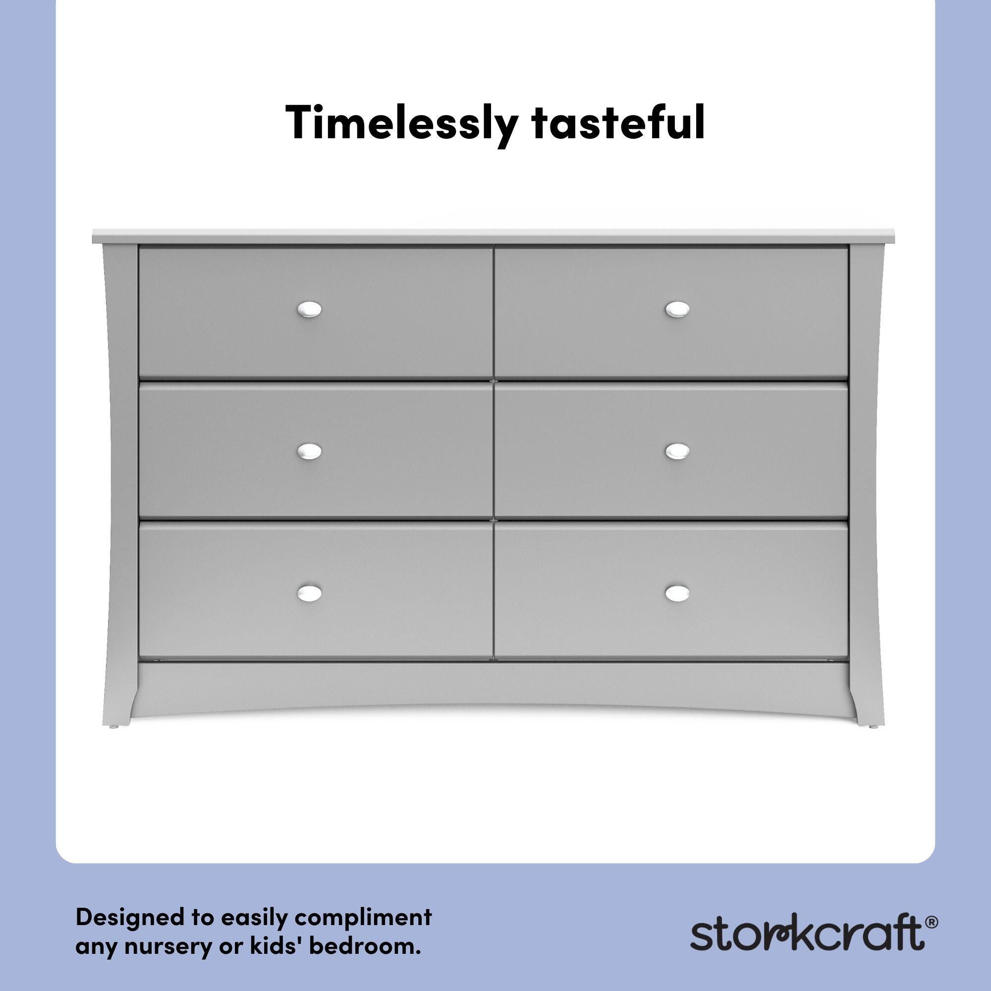 Storkcraft Crescent 6 Drawer Double Dresser, Pebble Gray, large