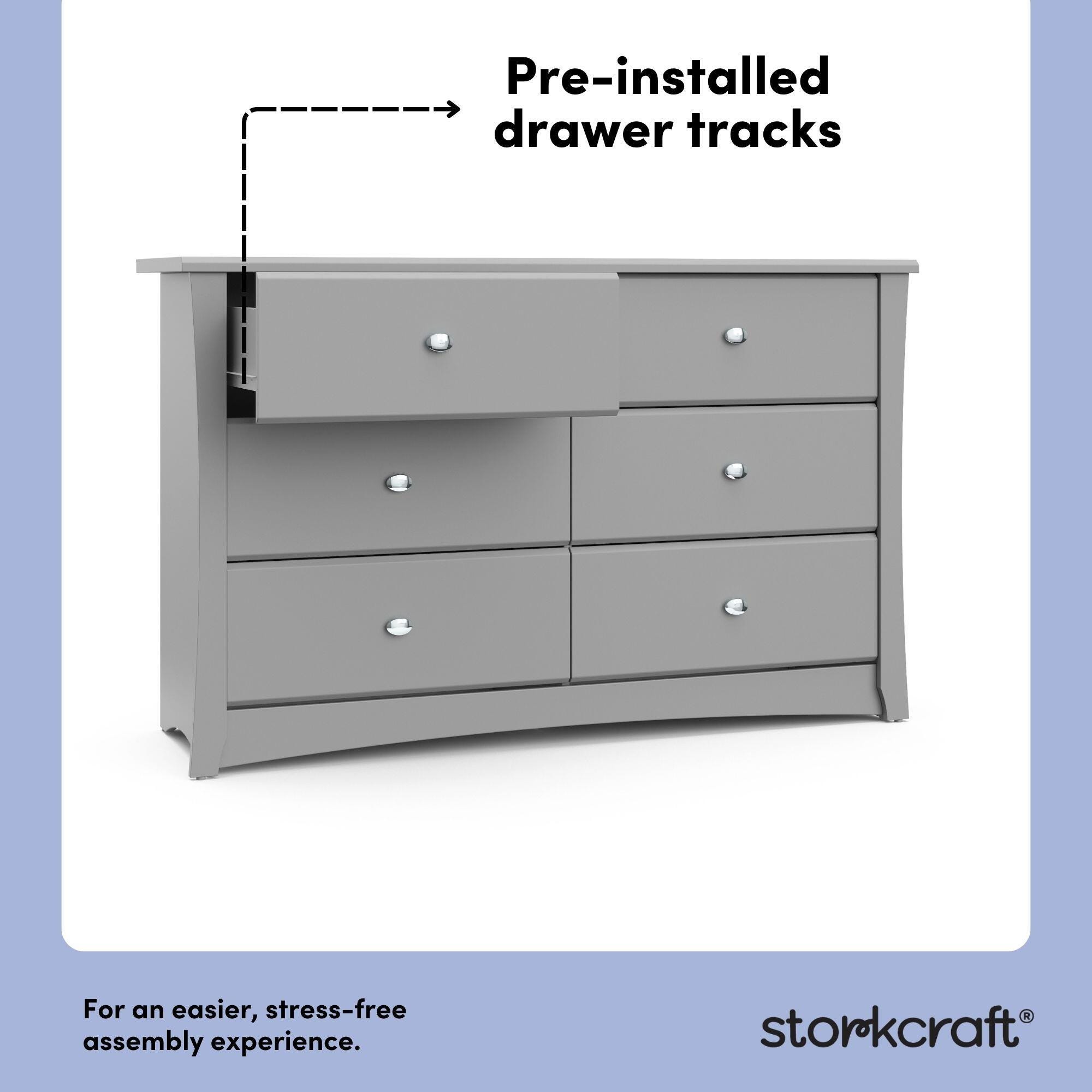 Storkcraft Crescent 6 Drawer Double Dresser, Pebble Gray, large