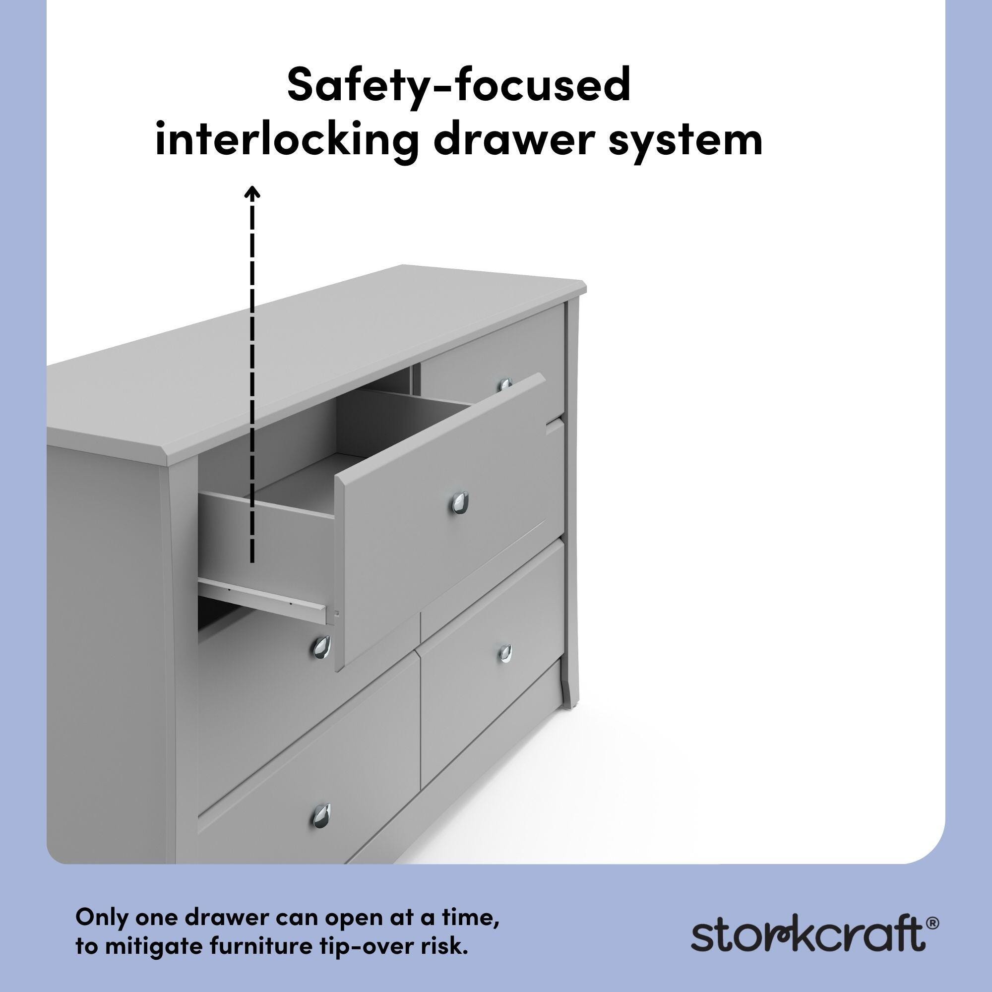 Storkcraft Crescent 6 Drawer Double Dresser, Pebble Gray, large