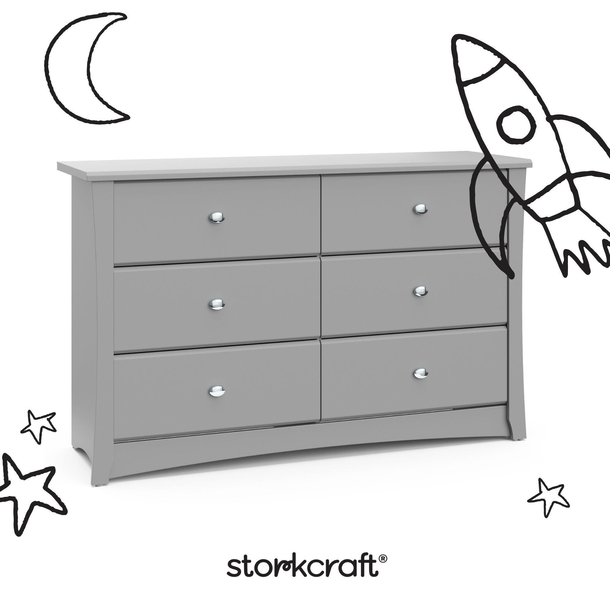 Storkcraft Crescent 6 Drawer Double Dresser, Pebble Gray, large