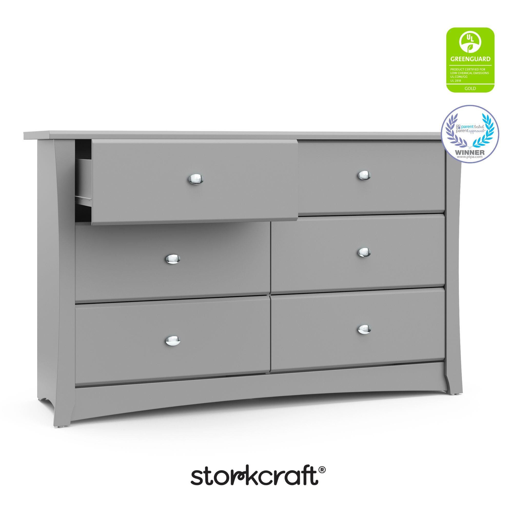 Storkcraft Crescent 6 Drawer Double Dresser, Pebble Gray, large