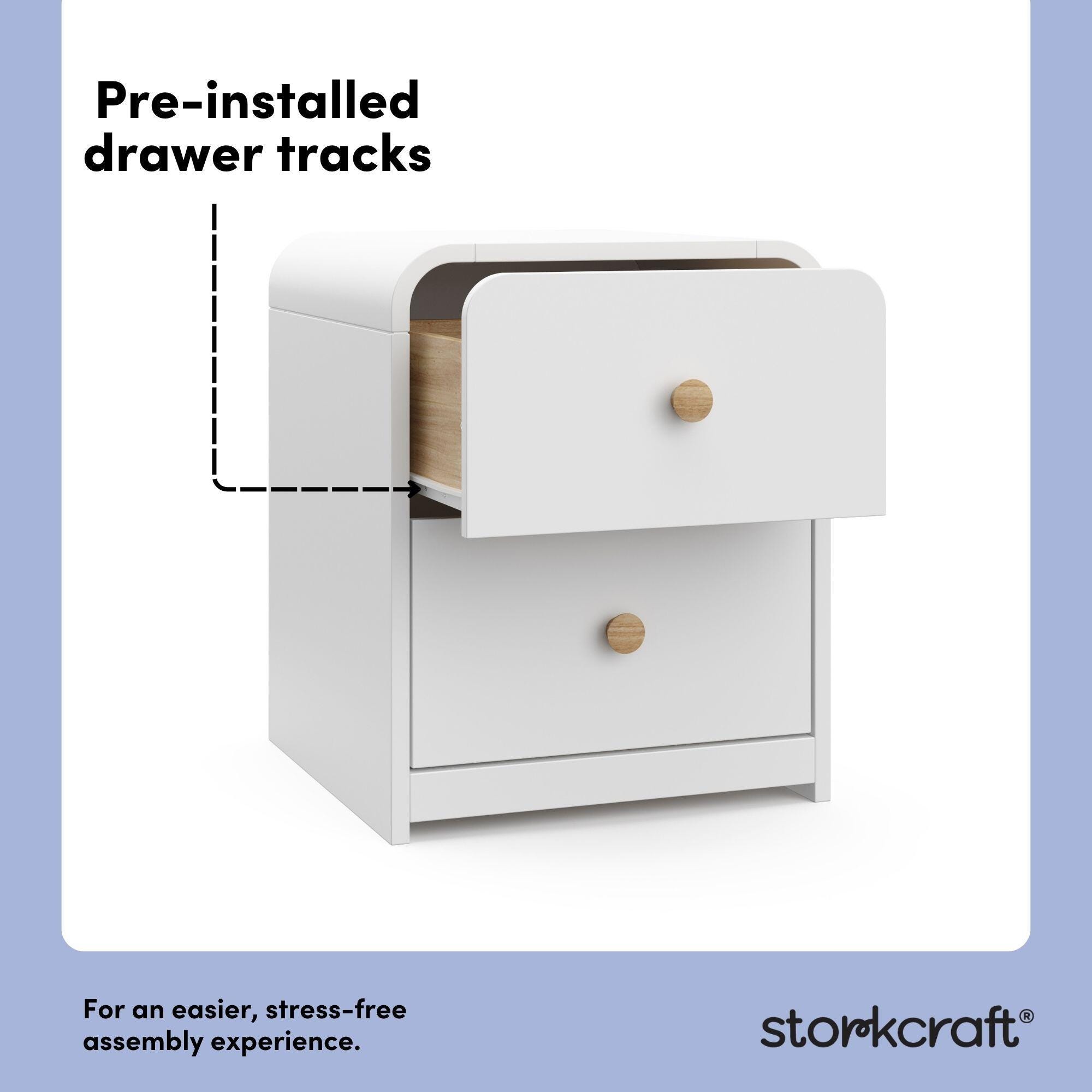 Storkcraft Next Santos 2 Drawer Nightstand, White, large