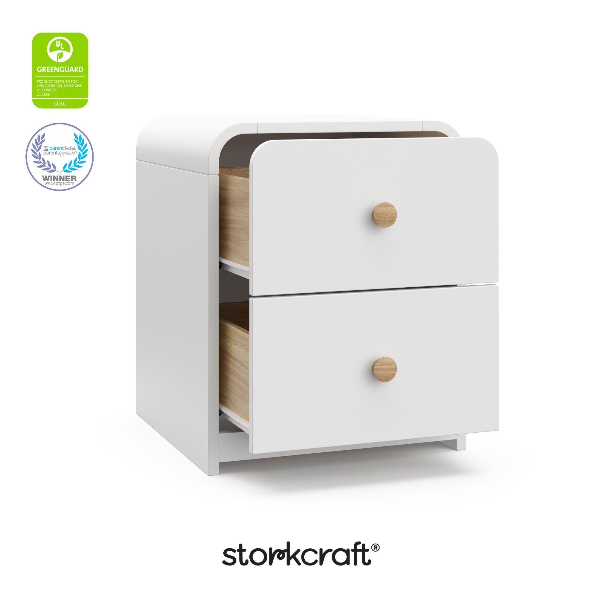 Storkcraft Next Santos 2 Drawer Nightstand, White, large