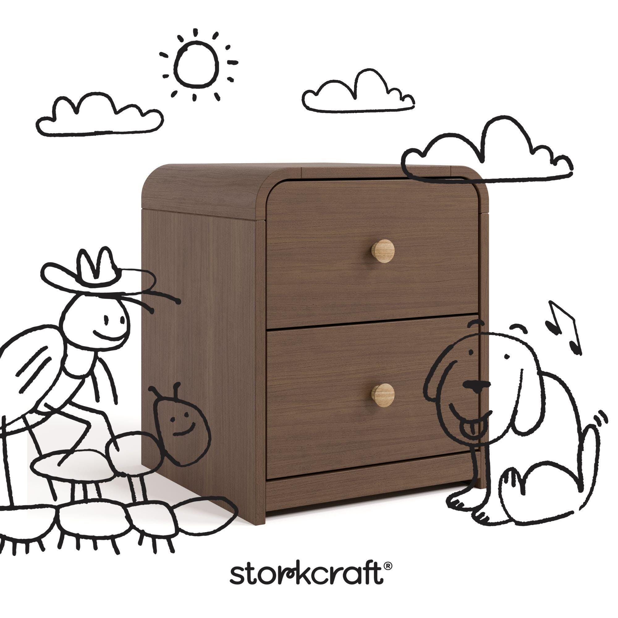 Storkcraft Next Santos 2 Drawer Nightstand, Hazelnut, large