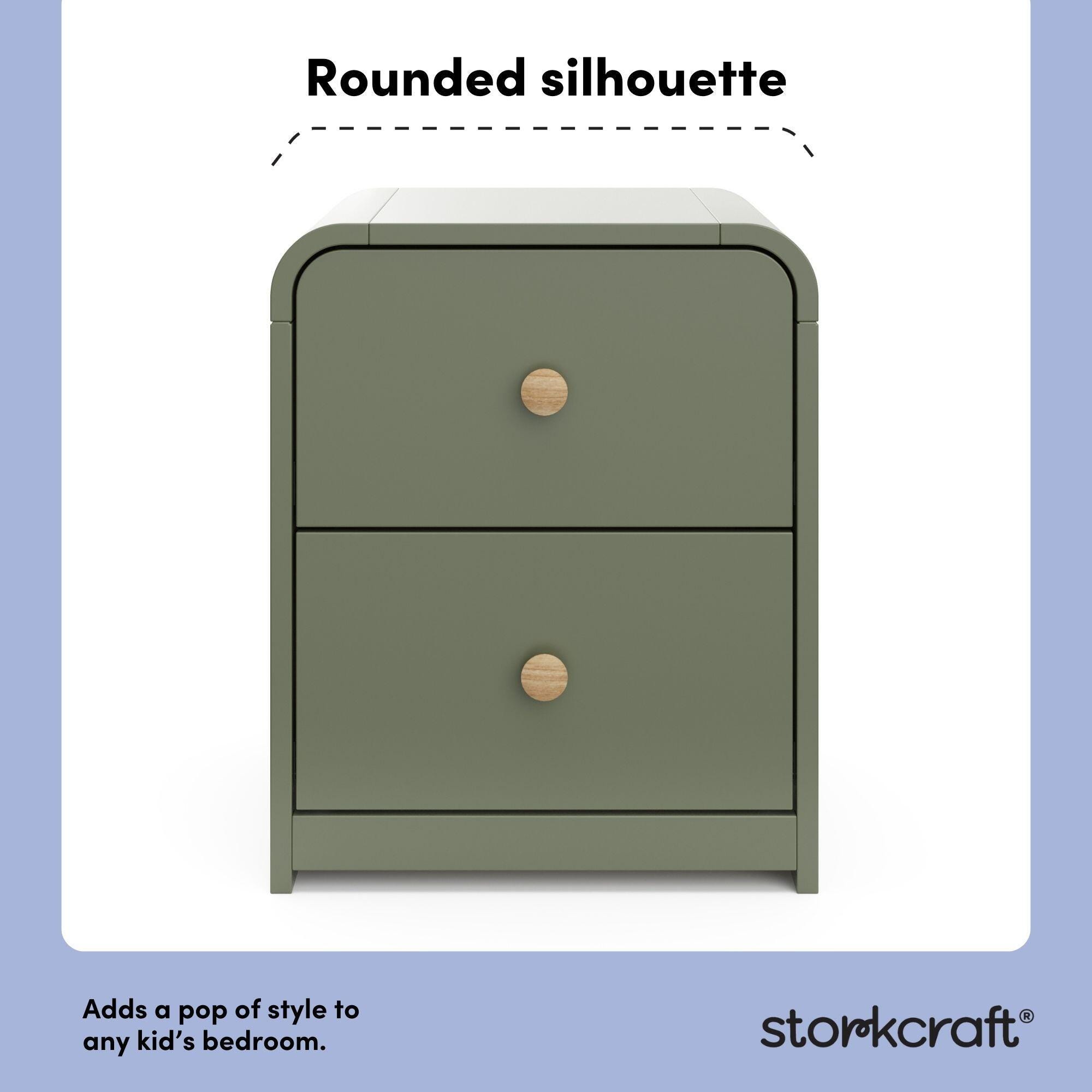 Storkcraft Next Santos 2 Drawer Nightstand, Olive, large