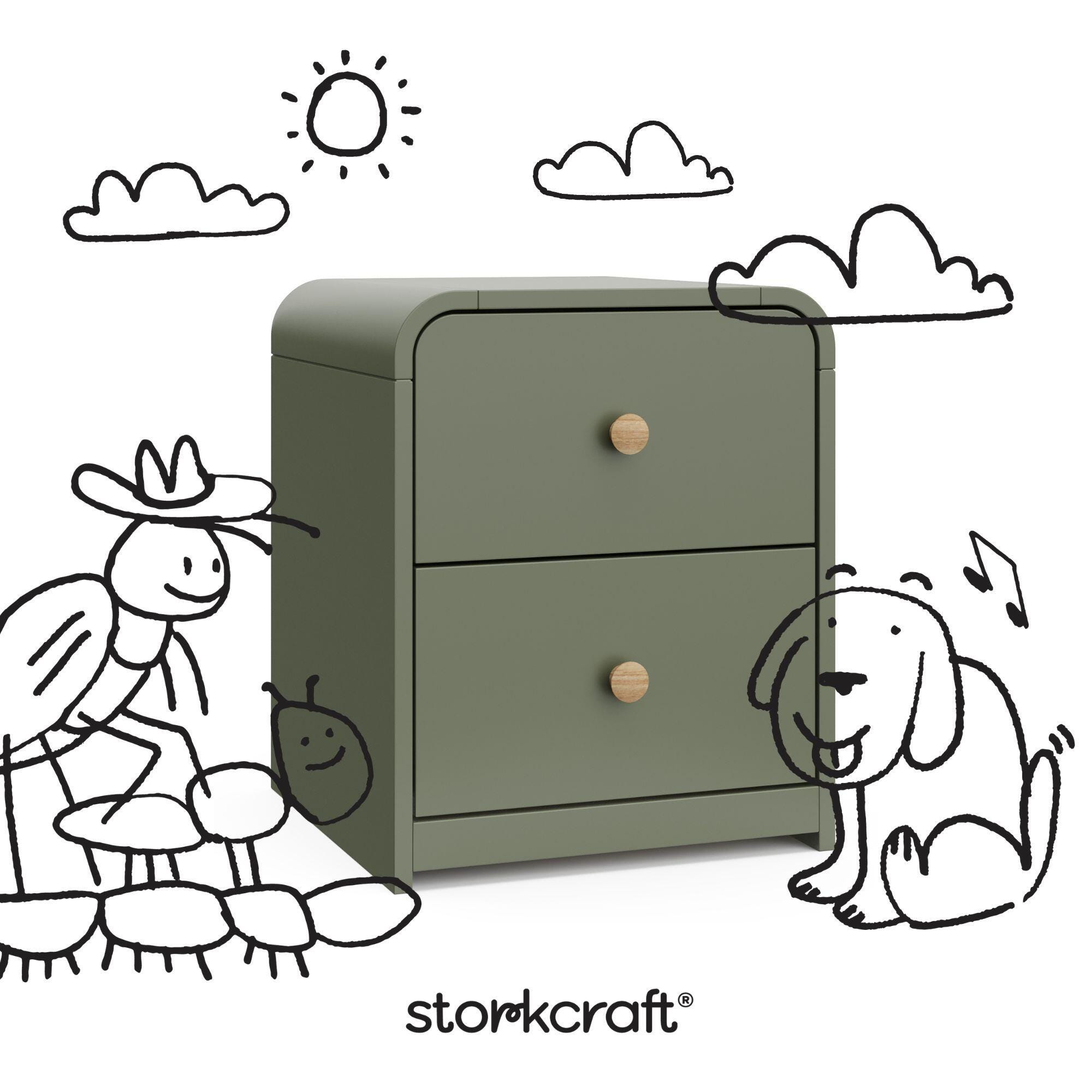 Storkcraft Next Santos 2 Drawer Nightstand, Olive, large