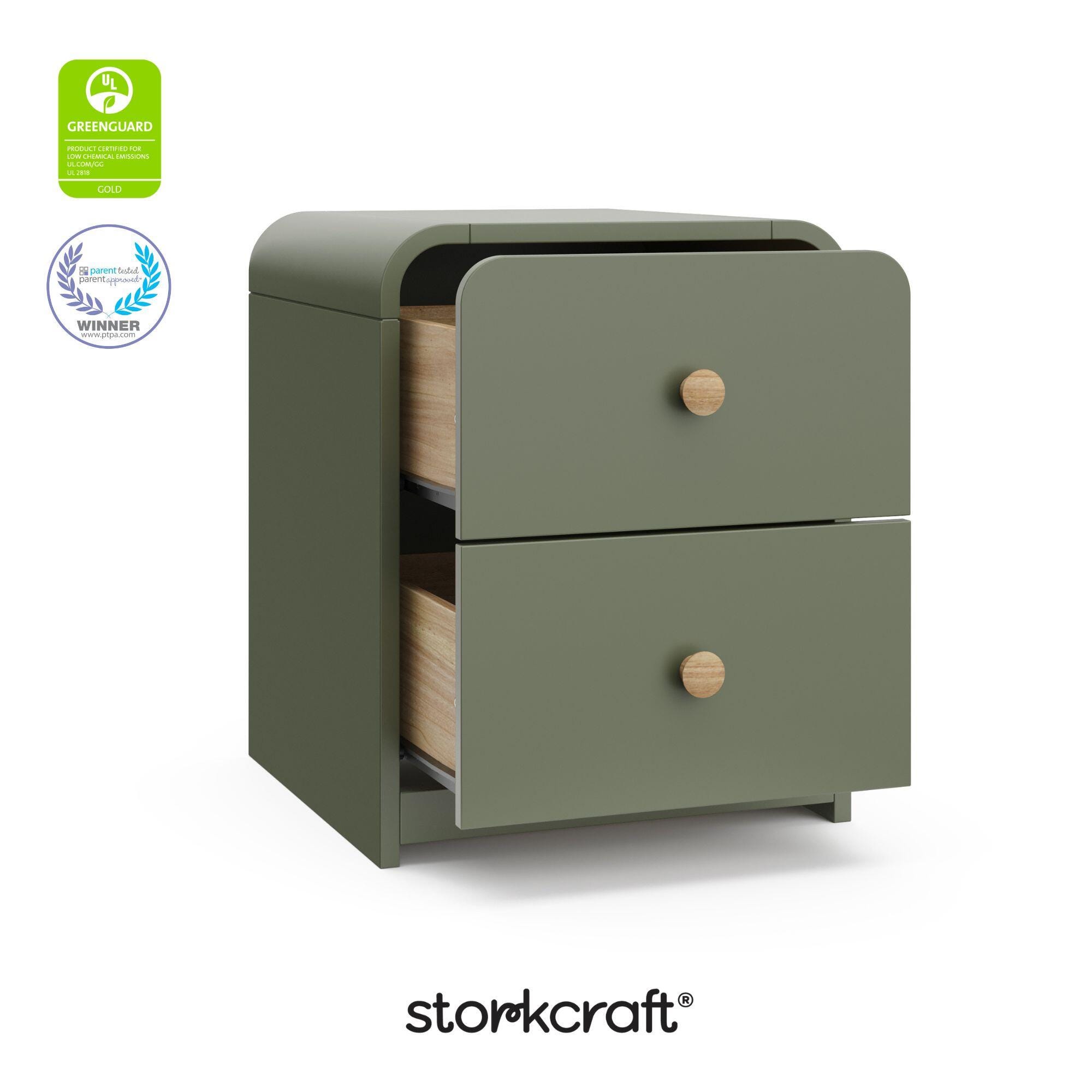 Storkcraft Next Santos 2 Drawer Nightstand, Olive, large