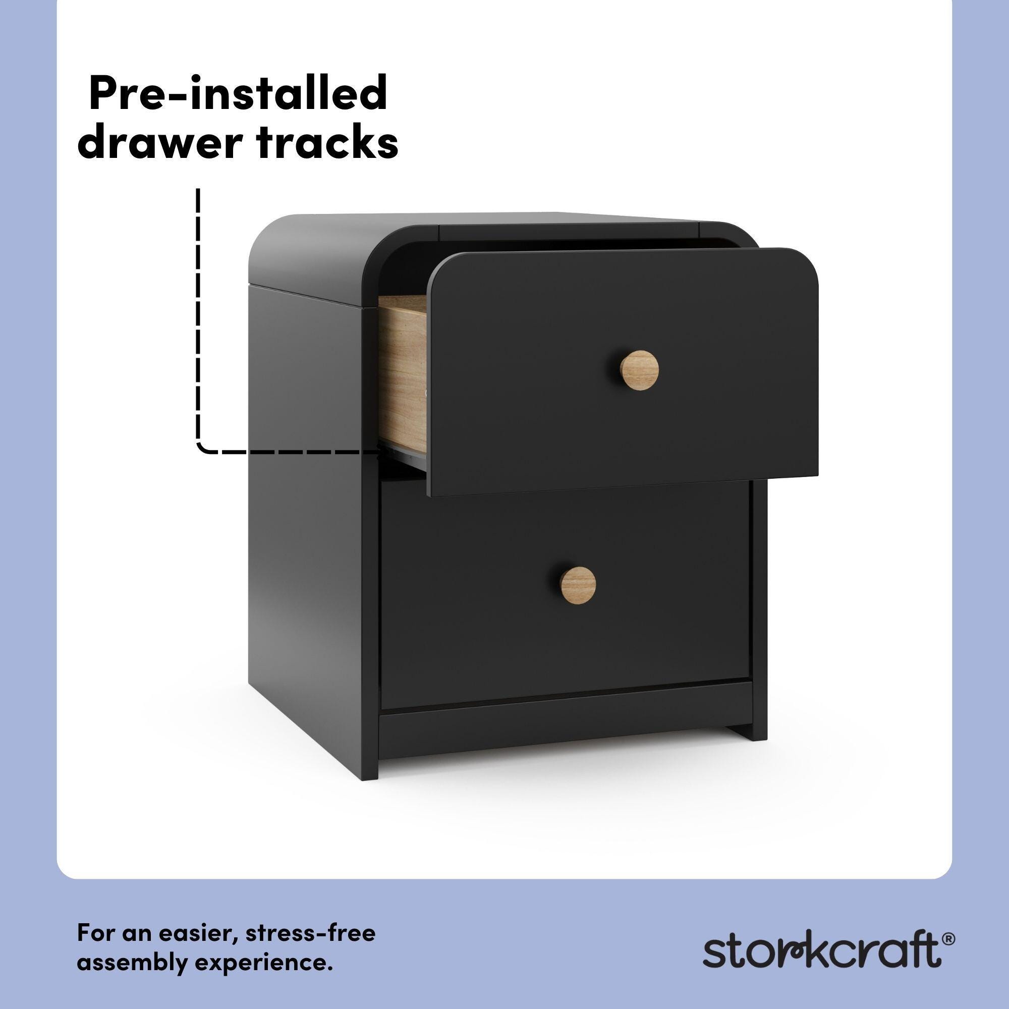 Storkcraft Next Santos 2 Drawer Nightstand, Black, large