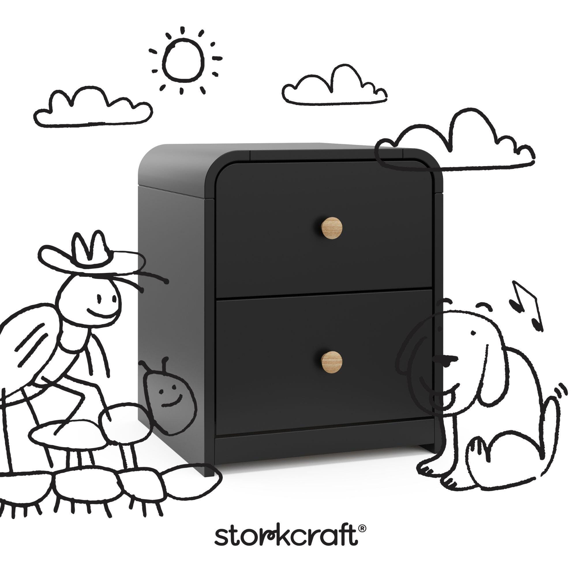 Storkcraft Next Santos 2 Drawer Nightstand, Black, large