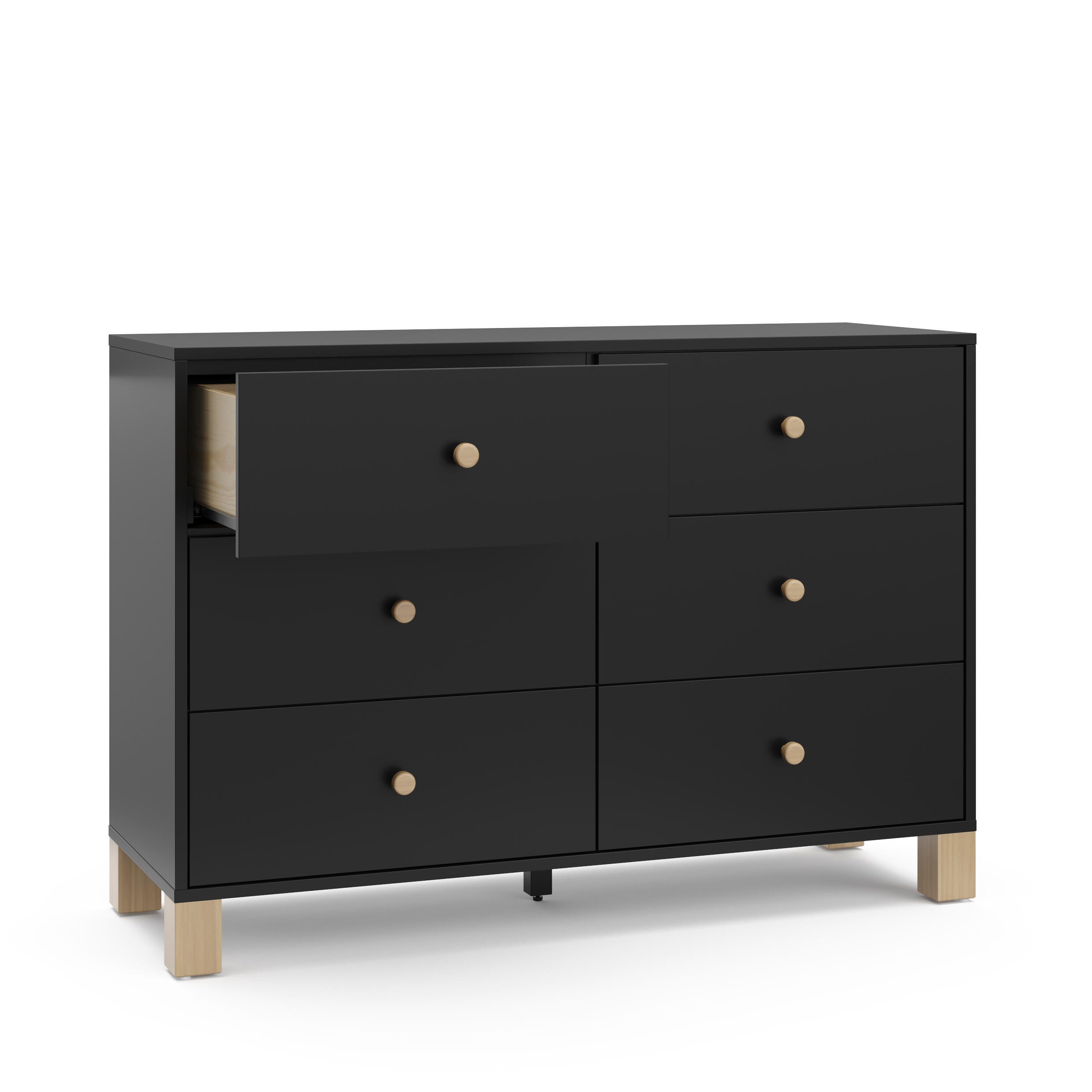 Storkcraft California 6 Drawer Double Dresser, Black/Driftwood, large