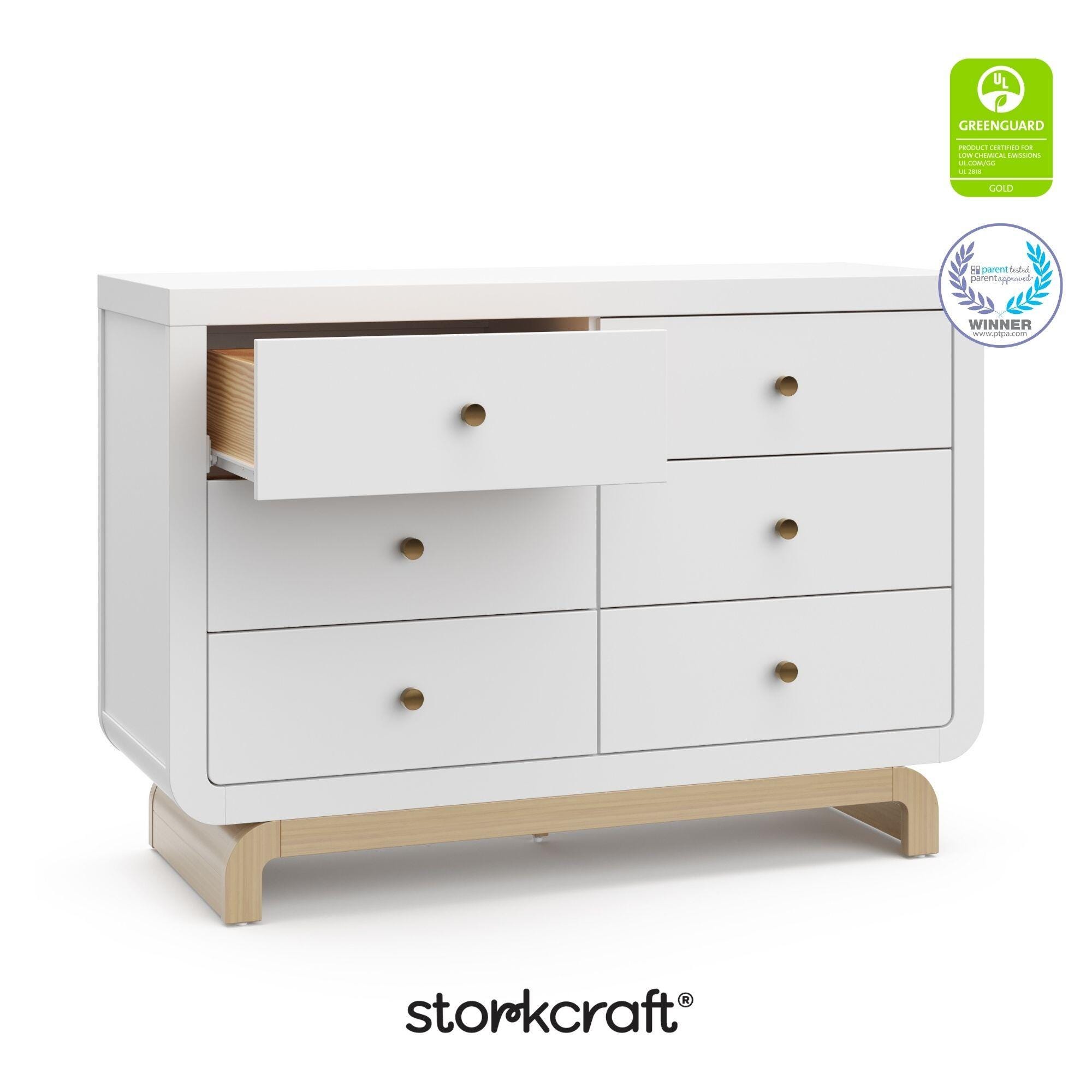 Storkcraft Santorini 6 Drawer Double Dresser, White/Driftwood, large