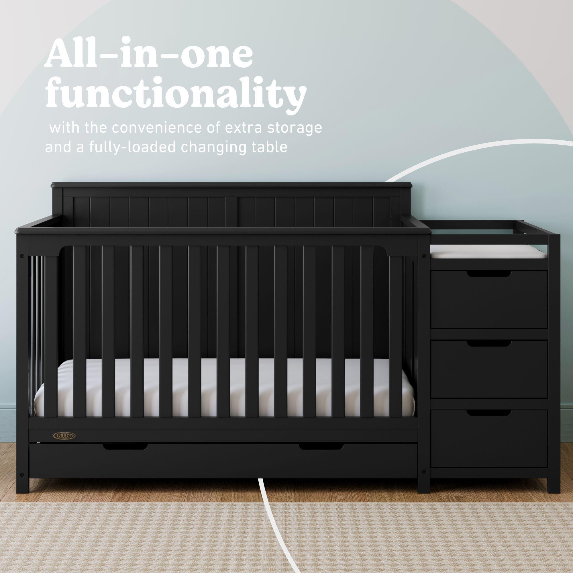 Graco Hadley 5-in-1 Convertible Crib and Changer with Drawer, Black, large
