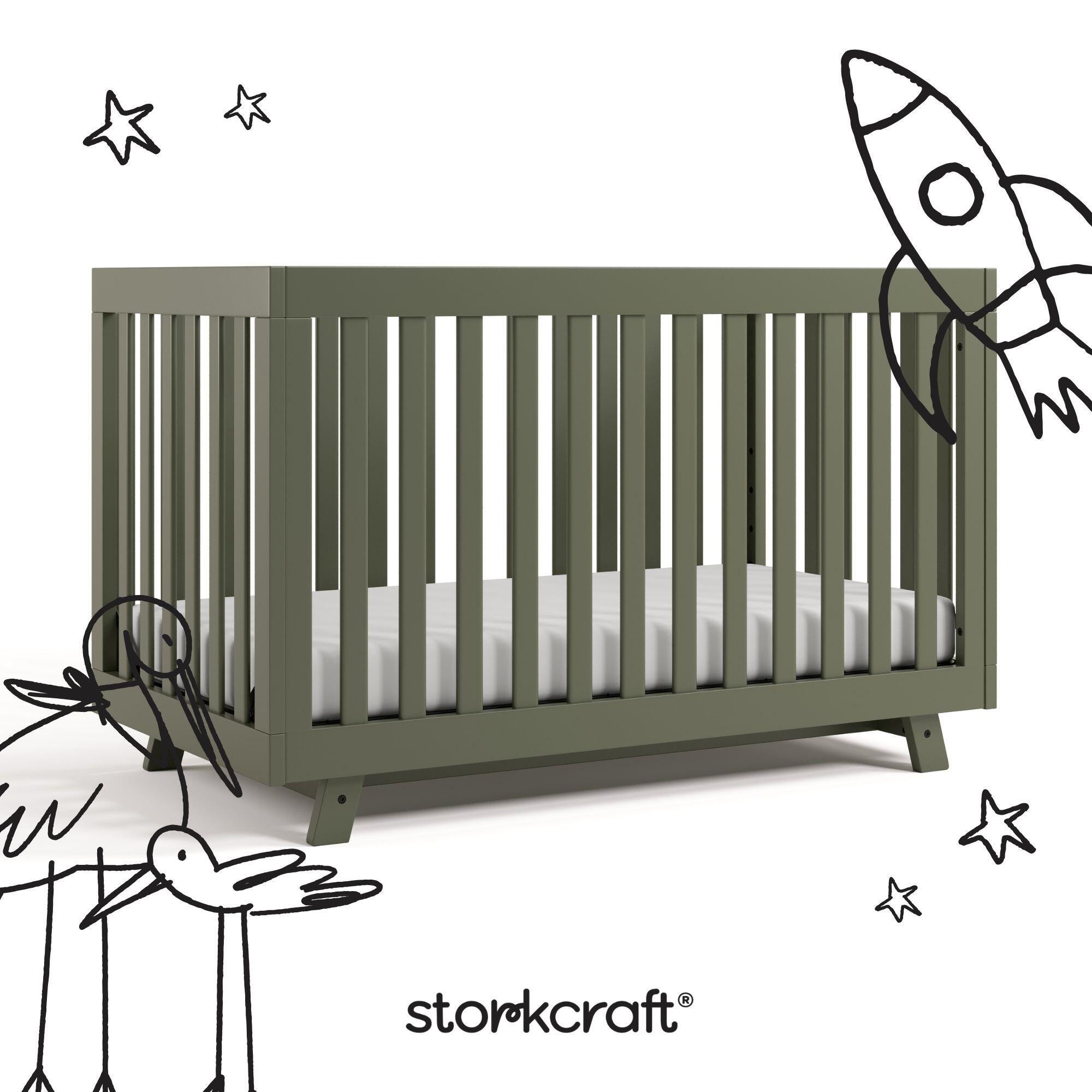 Storkcraft Beckett 3-in-1 Convertible Crib, Olive, large