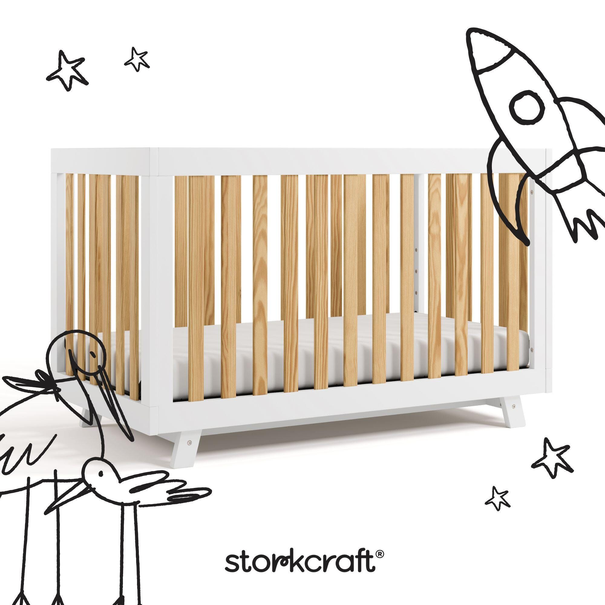 Storkcraft Beckett 3-in-1 Convertible Crib, White/Natural, large