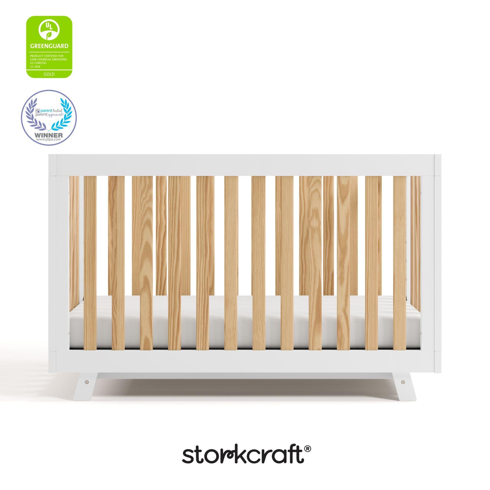Storkcraft Beckett 3-in-1 Convertible Crib, White/Natural, large