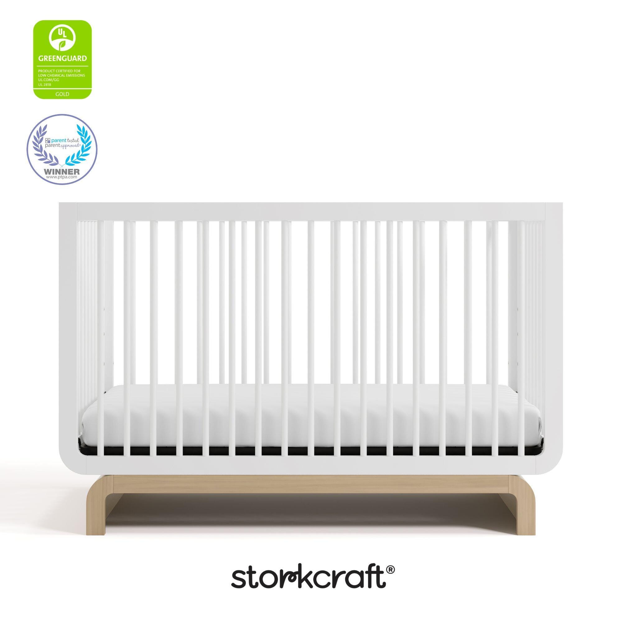 Storkcraft Santorini 5-in-1 Convertible Crib with Guardrail, White/Driftwood, large