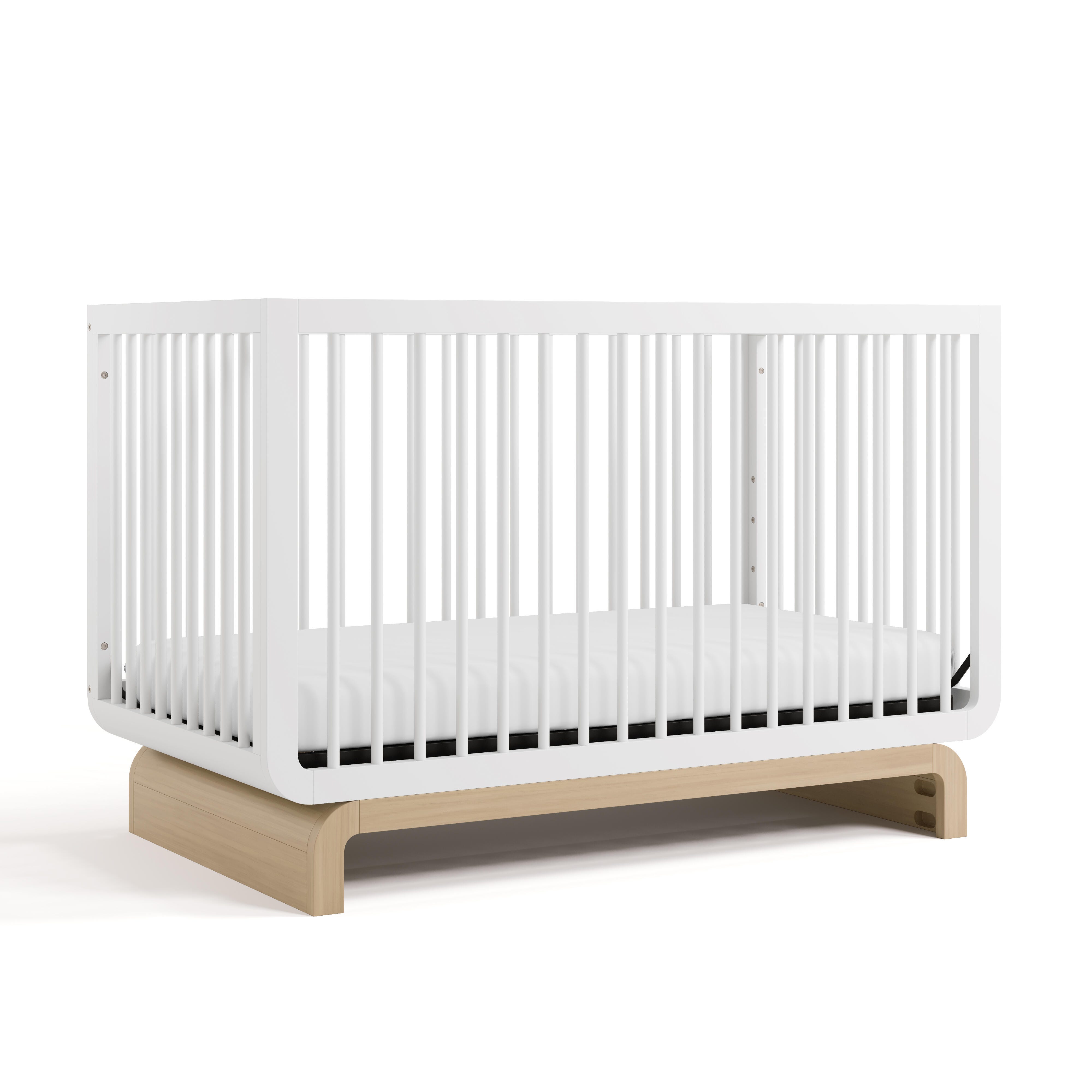 Storkcraft Santorini 5-in-1 Convertible Crib with Guardrail, White/Driftwood, large