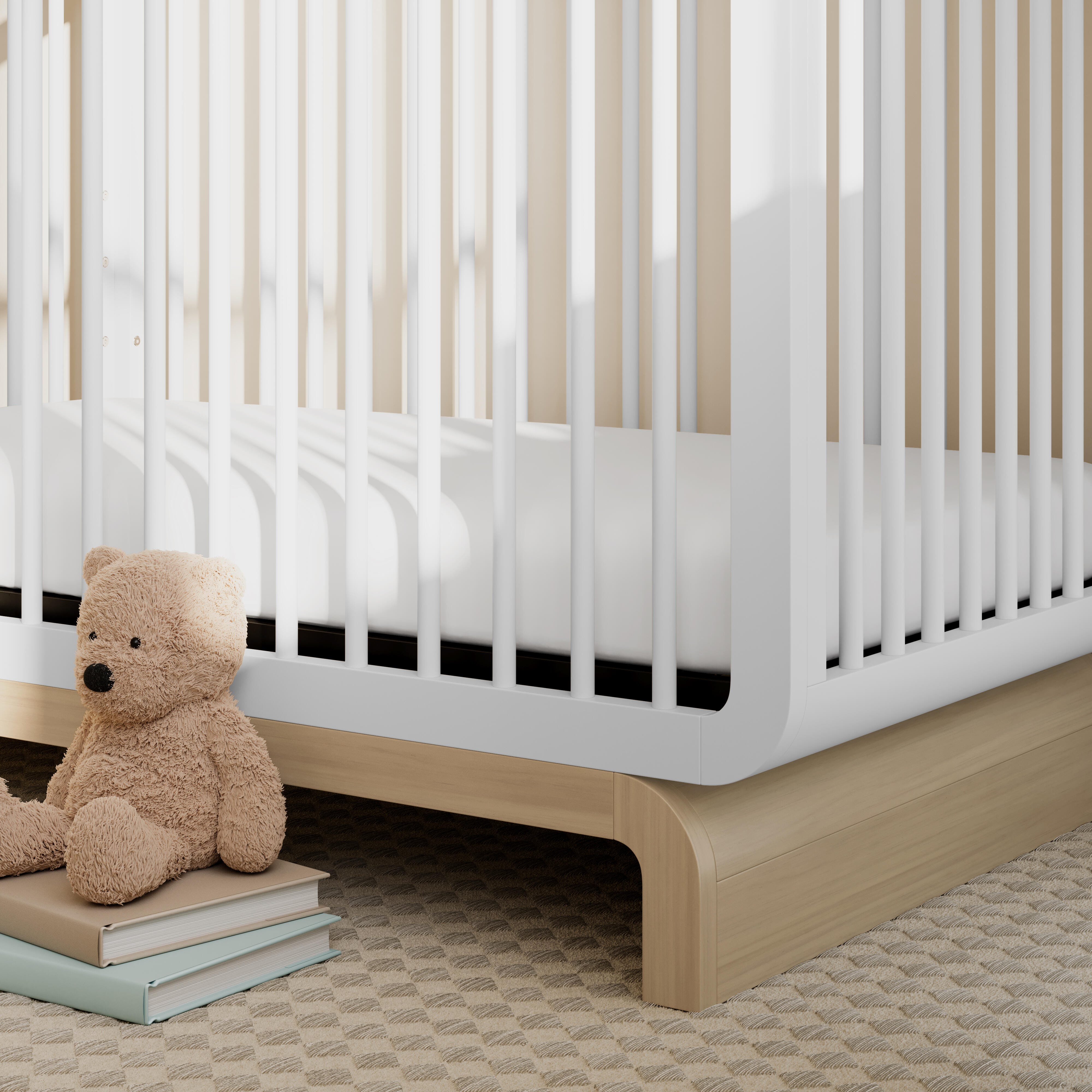 Storkcraft Santorini 5-in-1 Convertible Crib with Guardrail, White/Driftwood, large