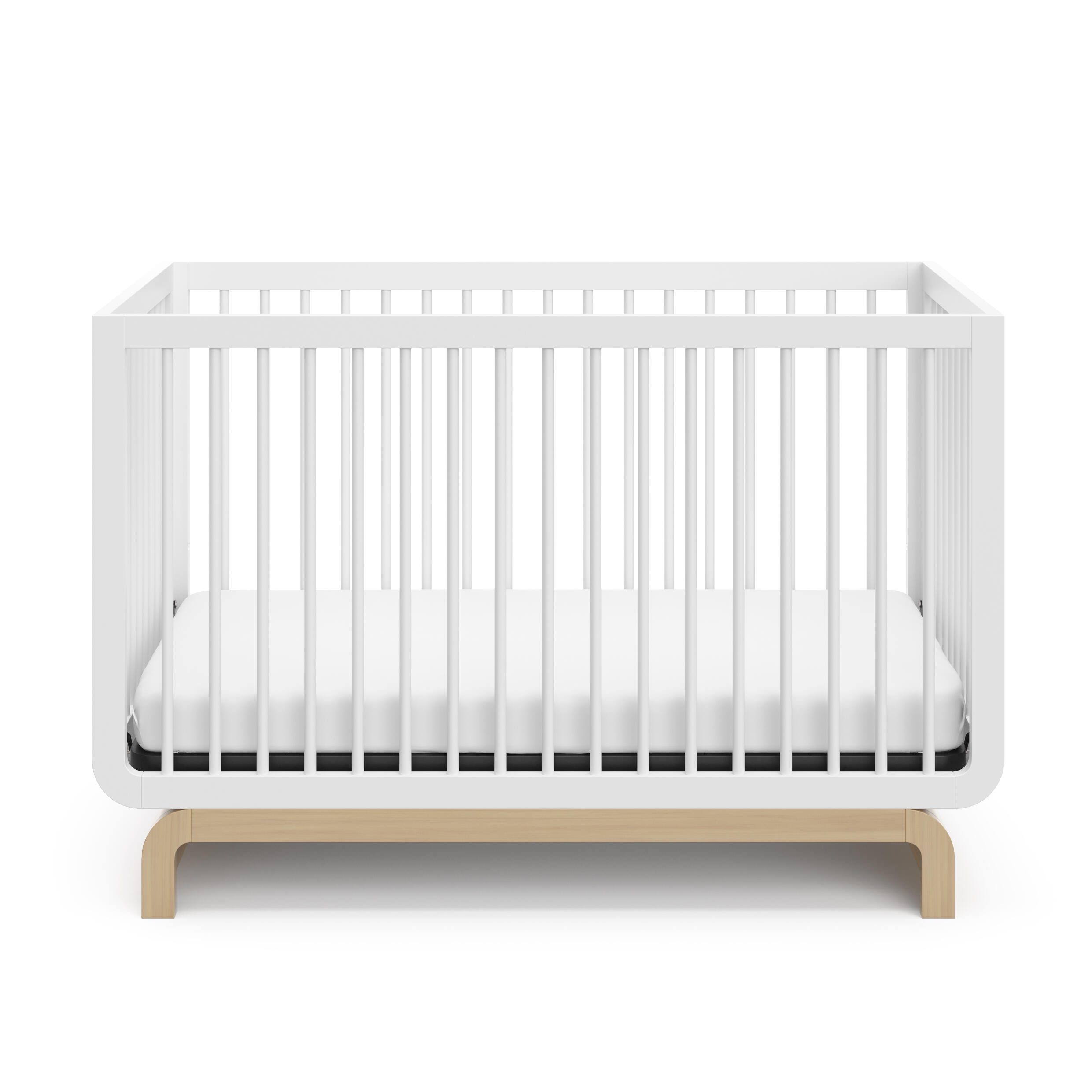 Storkcraft Santorini 5-in-1 Convertible Crib with Guardrail, White/Driftwood, large