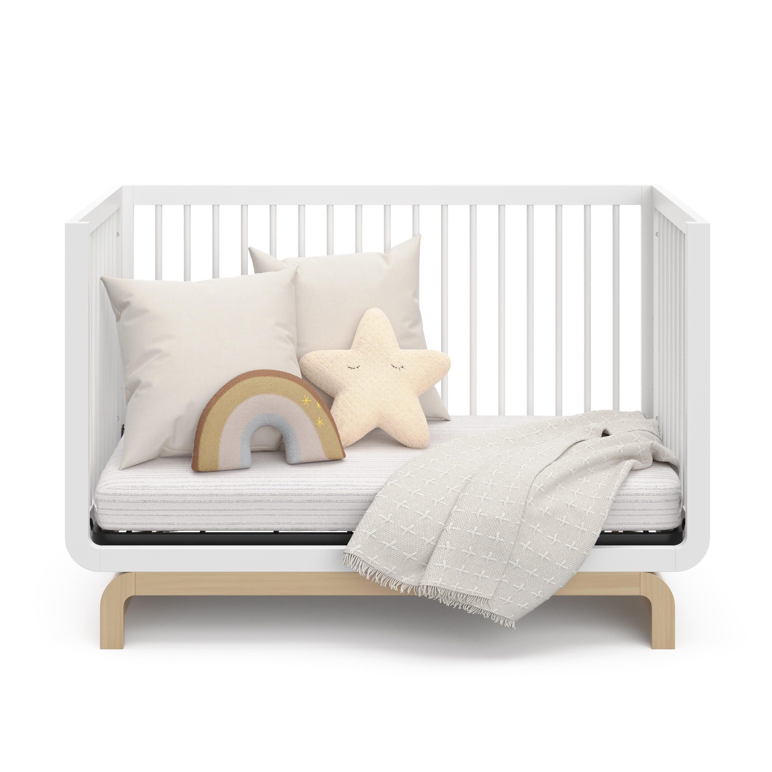 Storkcraft Santorini 5-in-1 Convertible Crib with Guardrail, White/Driftwood, large