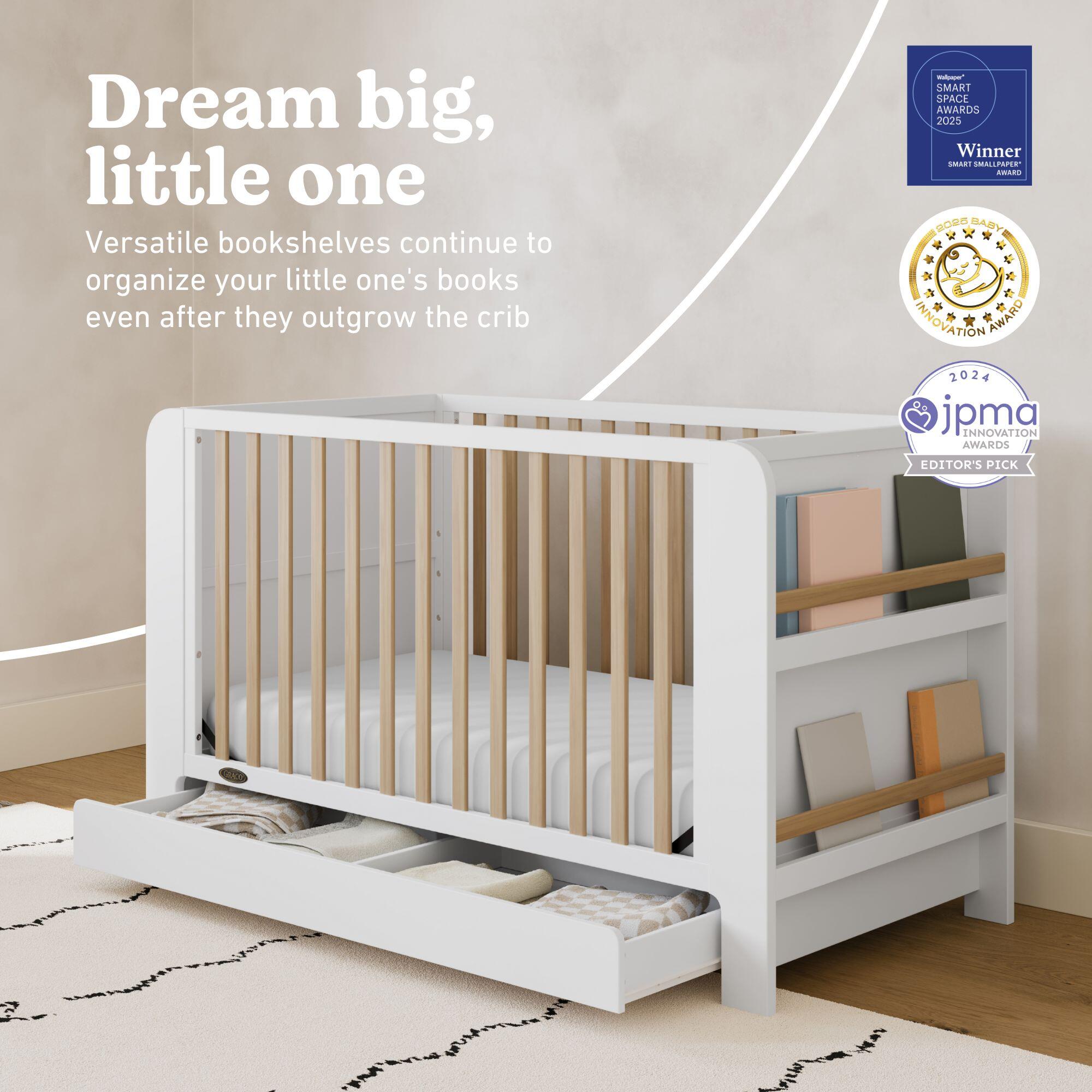 Graco Read-with-Me 4-in-1 Convertible Crib with Drawer, White/Driftwood, large