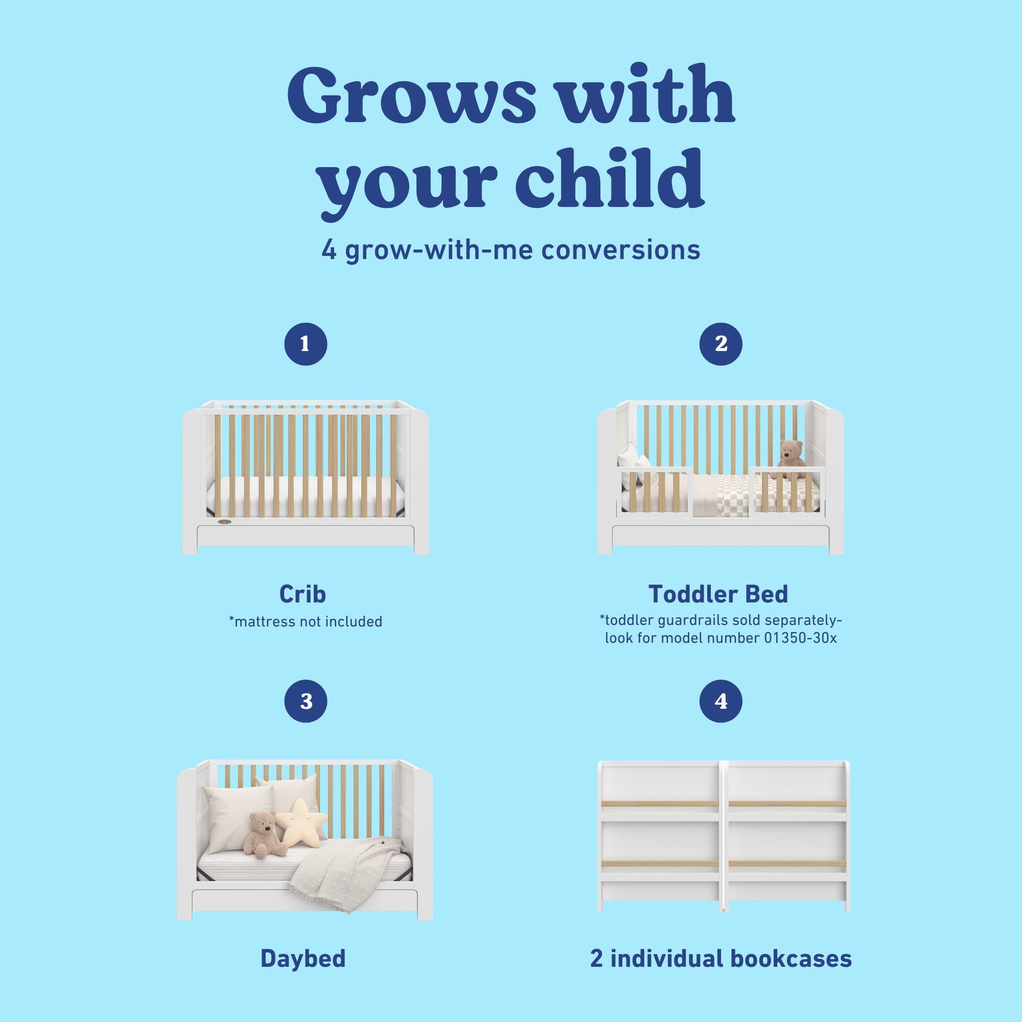 Graco Read-with-Me 4-in-1 Convertible Crib with Drawer, White/Driftwood, large