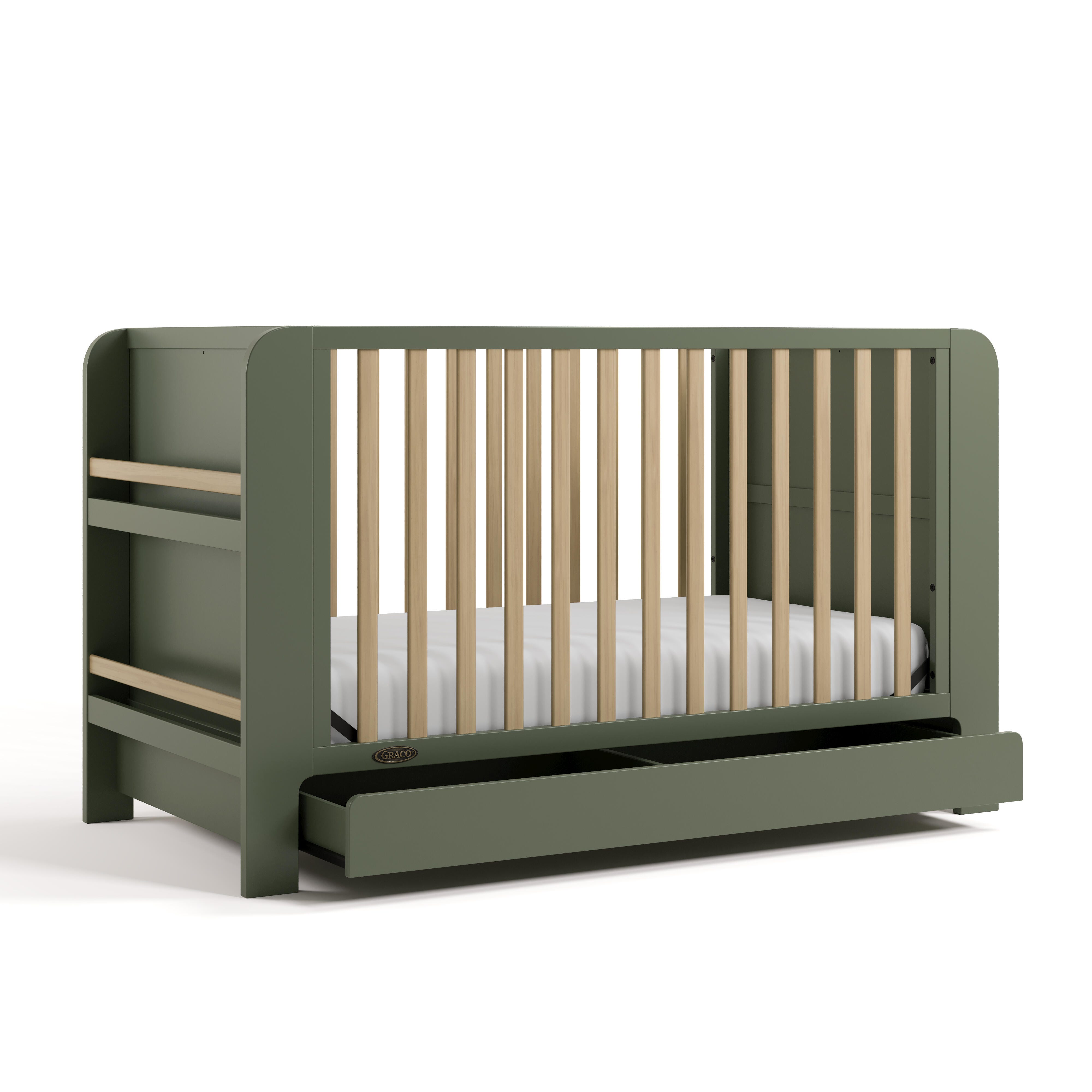 Graco Read-with-Me 4-in-1 Convertible Crib with Drawer, Olive/Driftwood, large