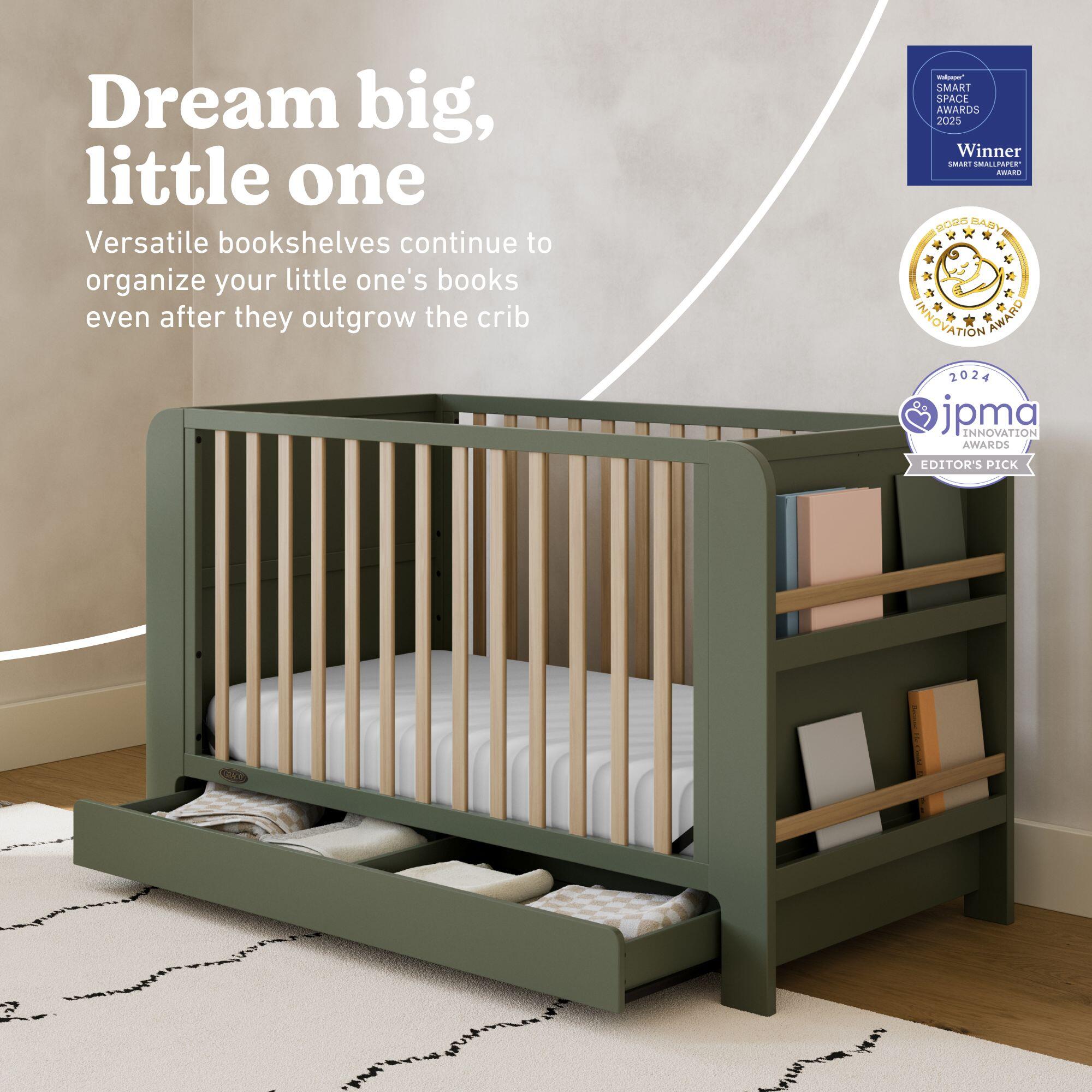 Graco Read-with-Me 4-in-1 Convertible Crib with Drawer, Olive/Driftwood, large