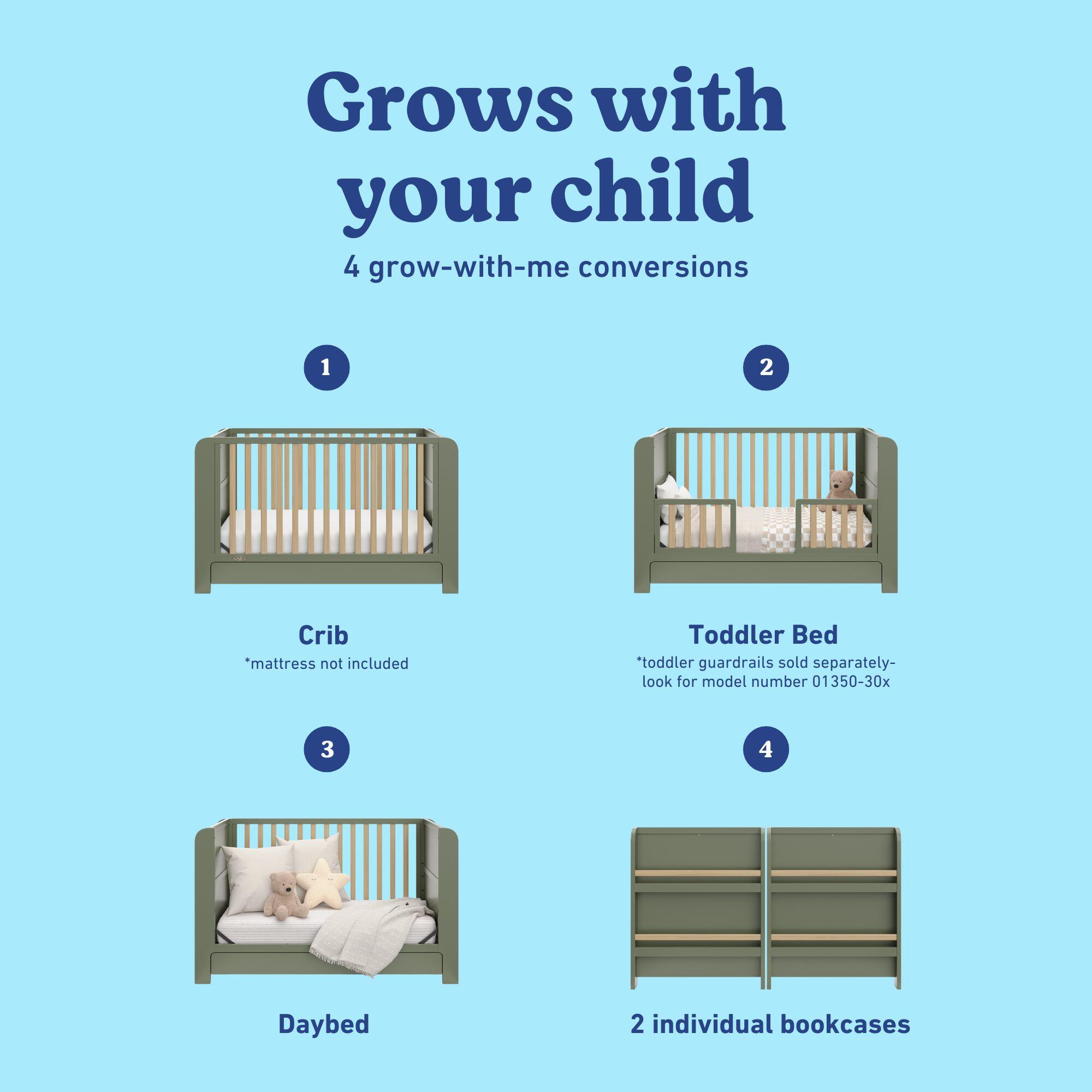 Graco Read-with-Me 4-in-1 Convertible Crib with Drawer, Olive/Driftwood, large