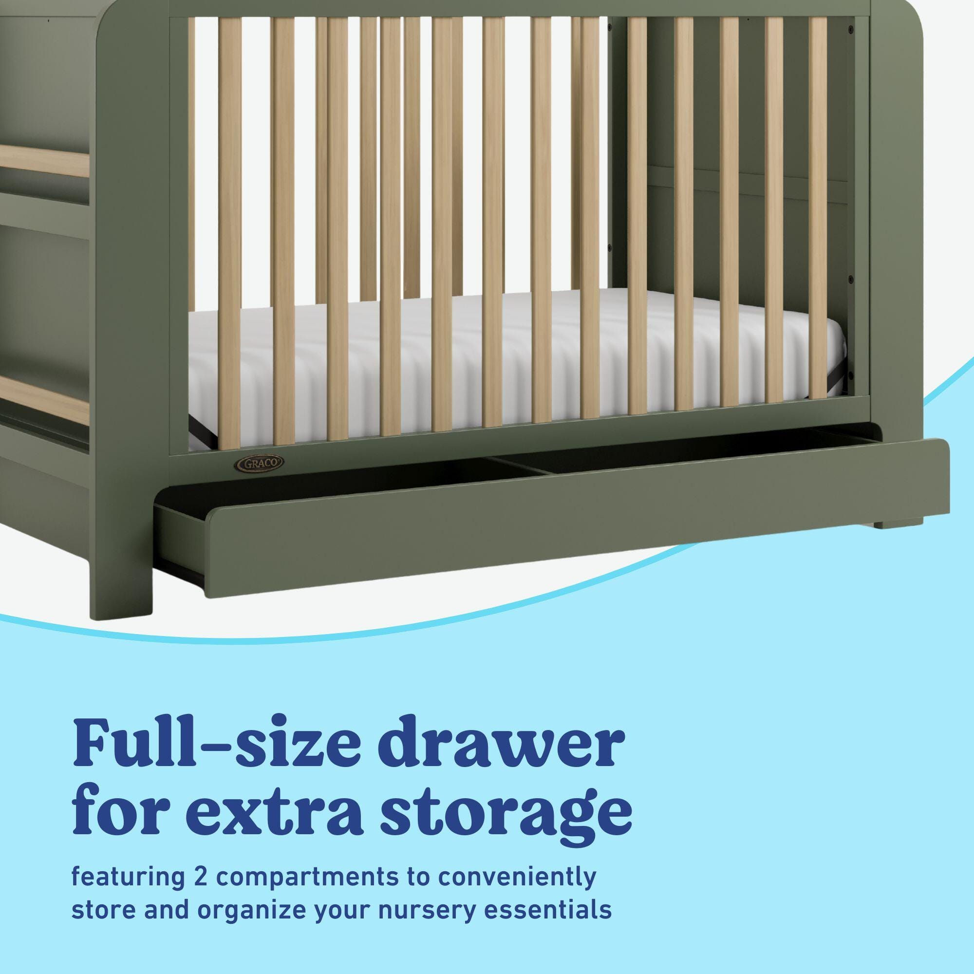 Graco Read-with-Me 4-in-1 Convertible Crib with Drawer, Olive/Driftwood, large