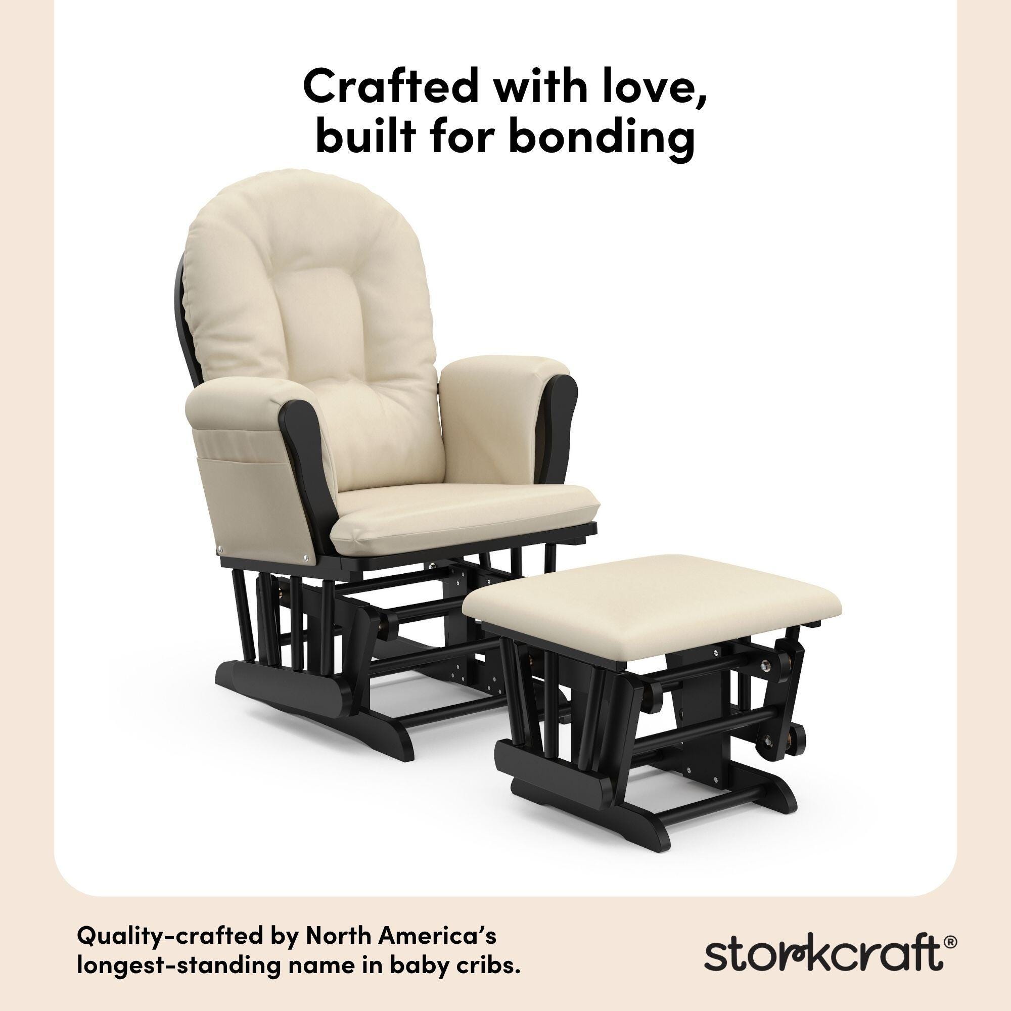 Storkcraft Hoop Glider and Ottoman, Black/Beige, large
