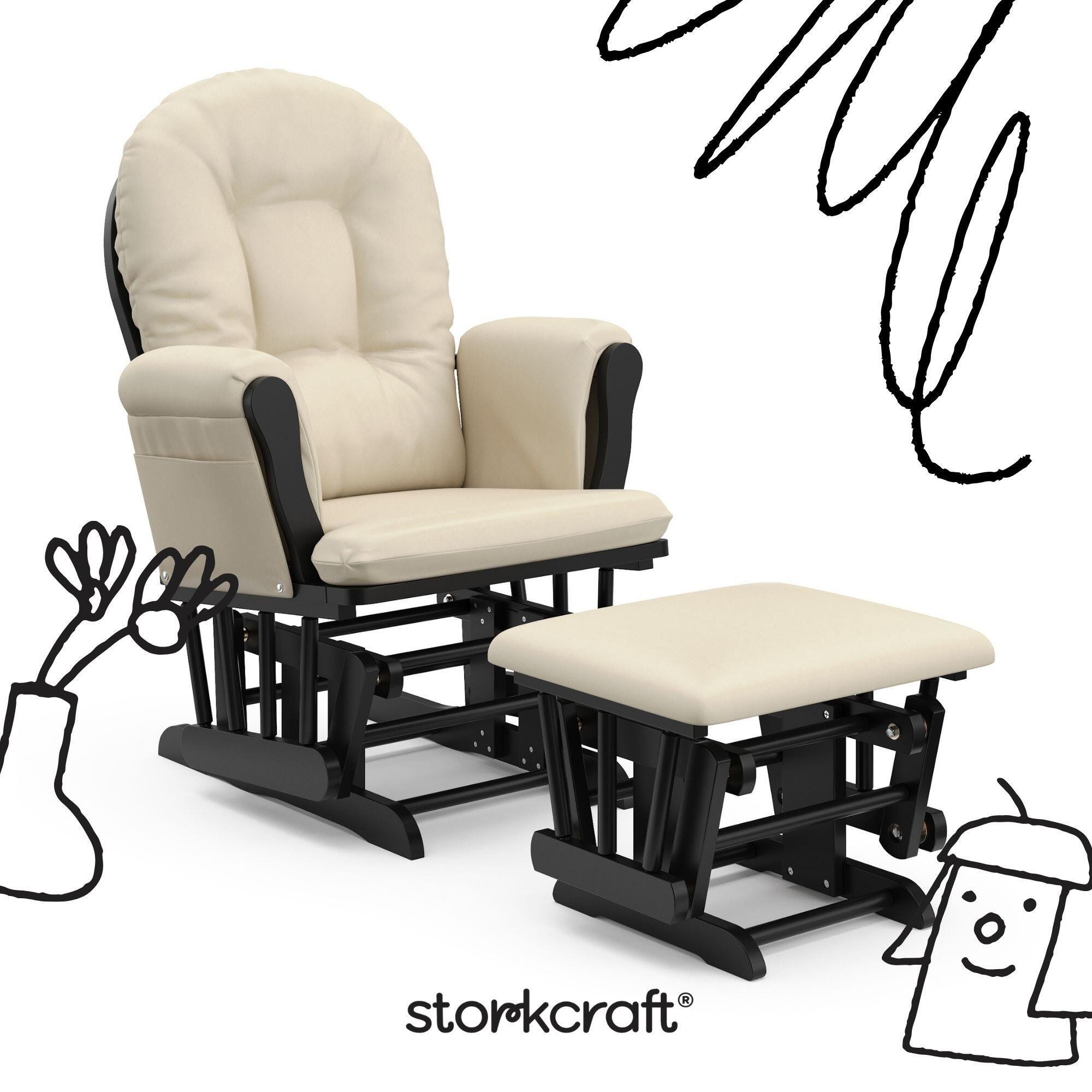 Storkcraft Hoop Glider and Ottoman, Black/Beige, large