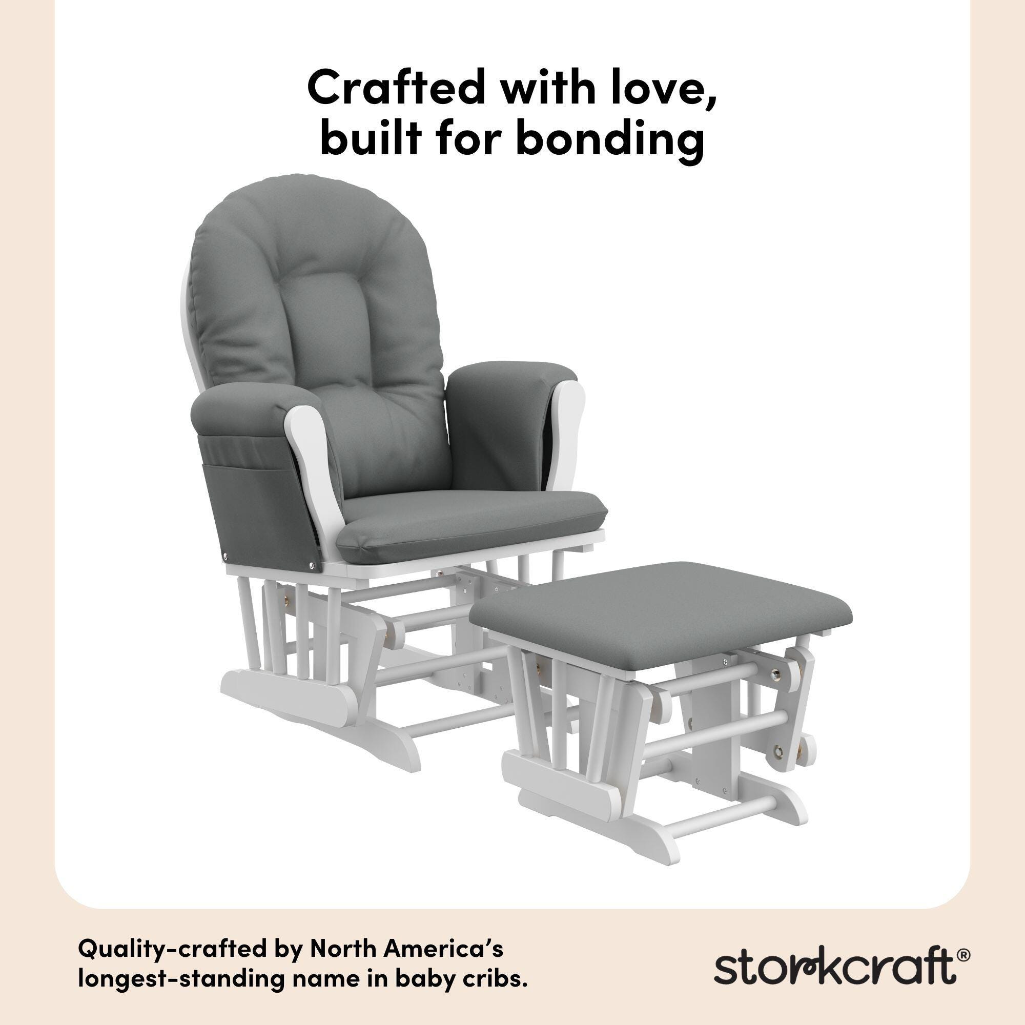 Storkcraft Hoop Glider and Ottoman, White/Gray, large