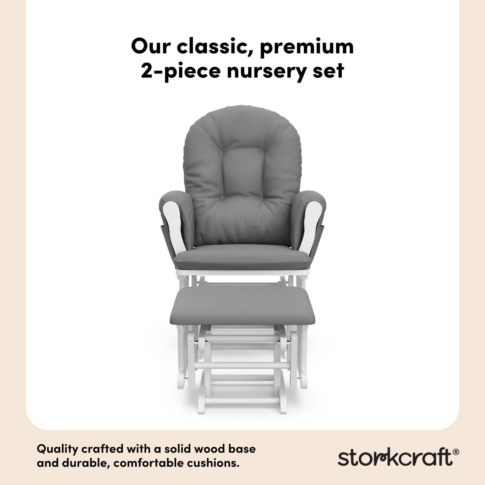 Storkcraft Hoop Glider and Ottoman, White/Gray, large