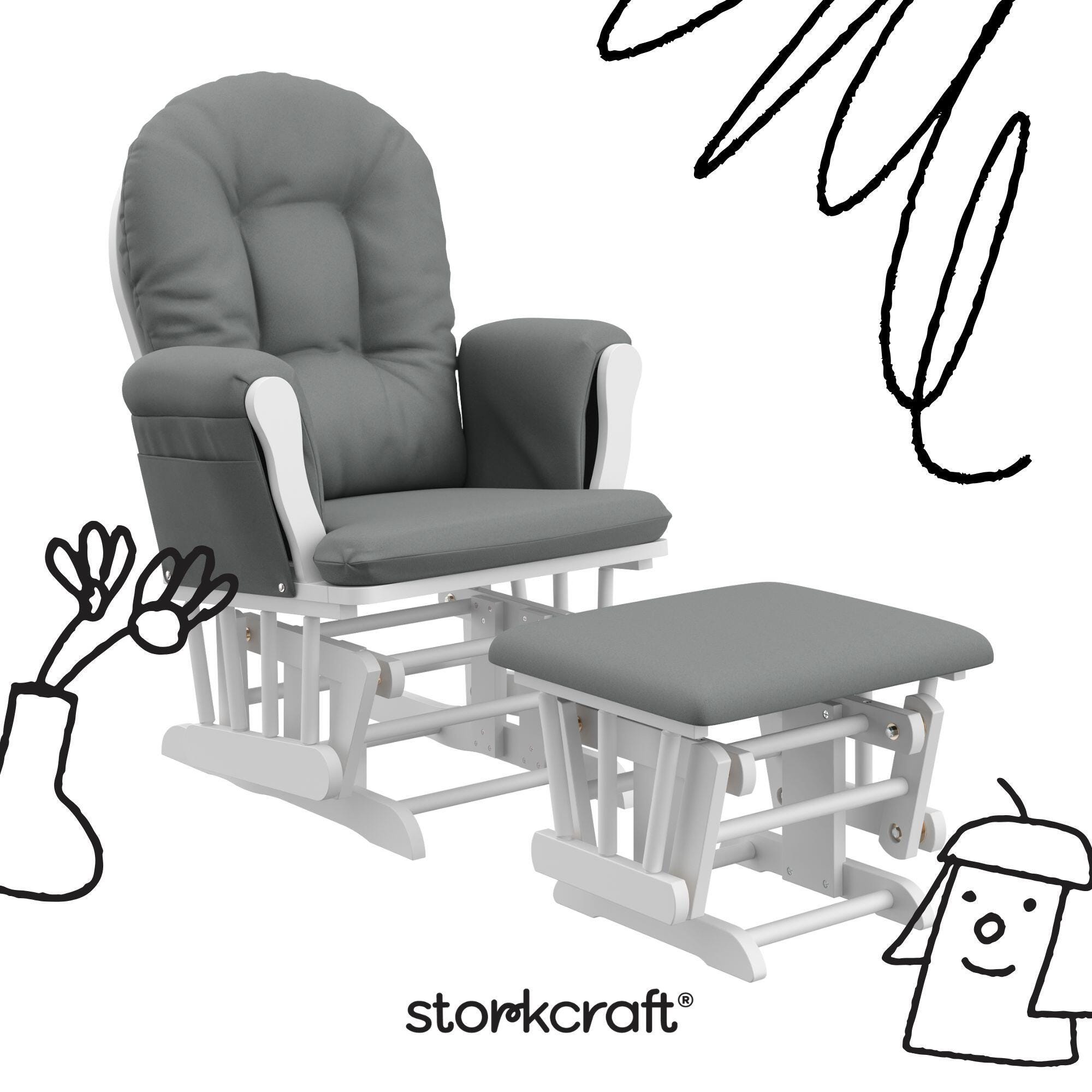 Storkcraft Hoop Glider and Ottoman, White/Gray, large