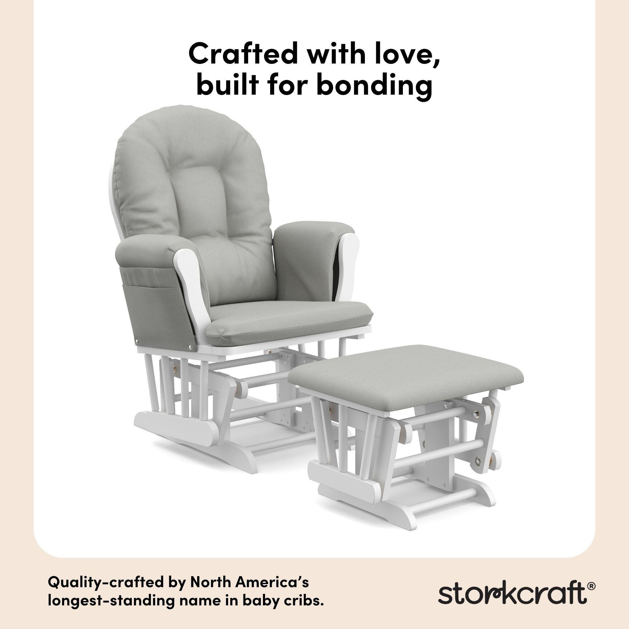 Storkcraft Hoop Glider and Ottoman, White/Light Gray, large