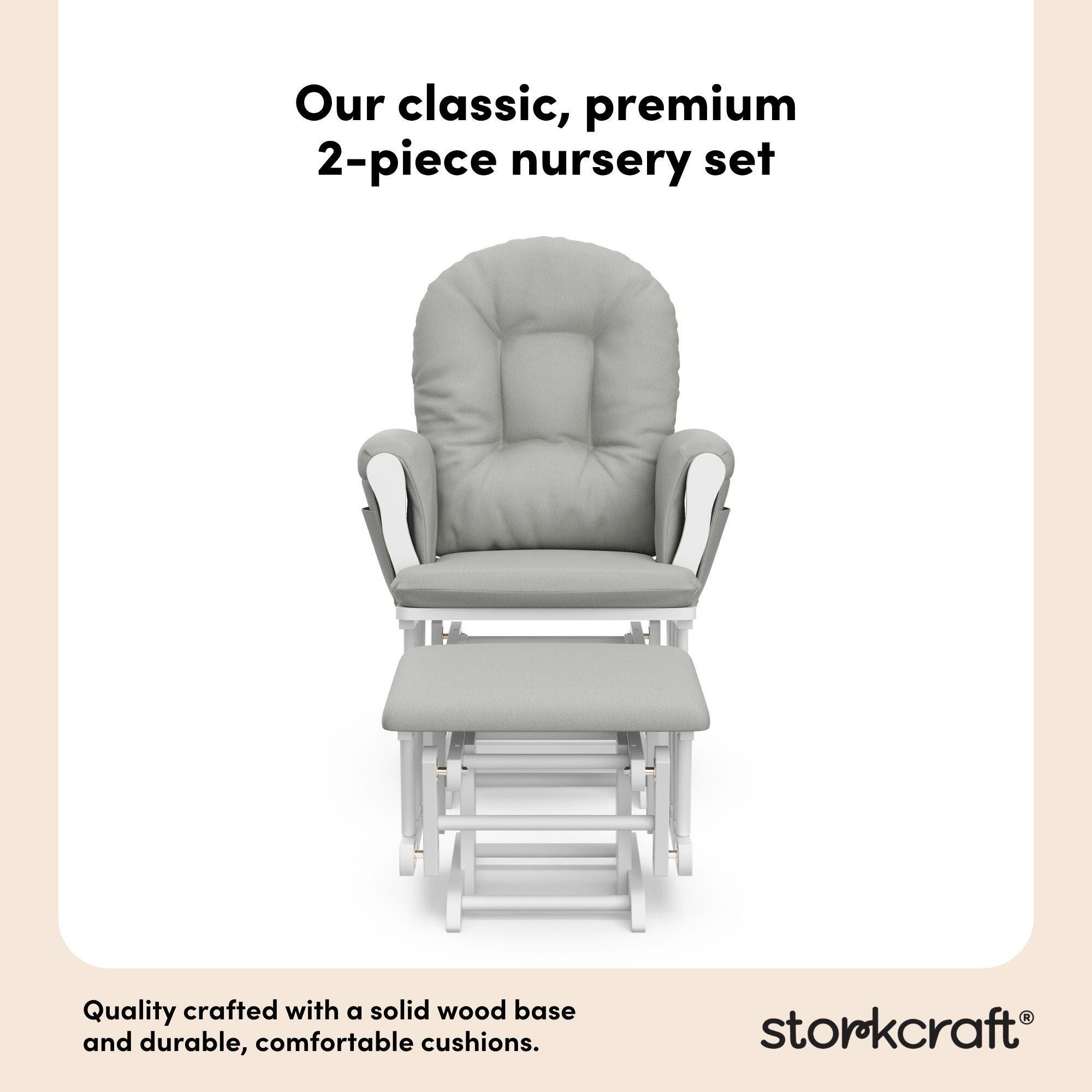 Storkcraft Hoop Glider and Ottoman, White/Light Gray, large