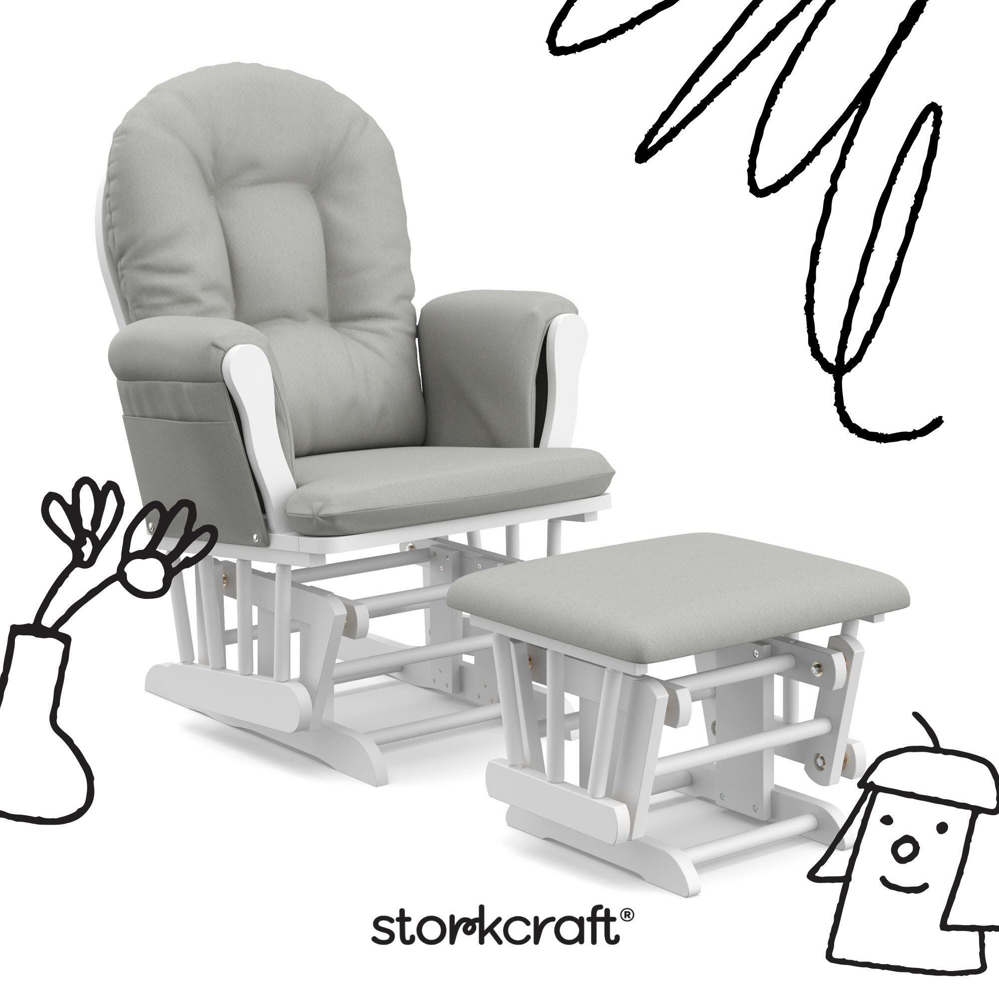 Storkcraft Hoop Glider and Ottoman, White/Light Gray, large