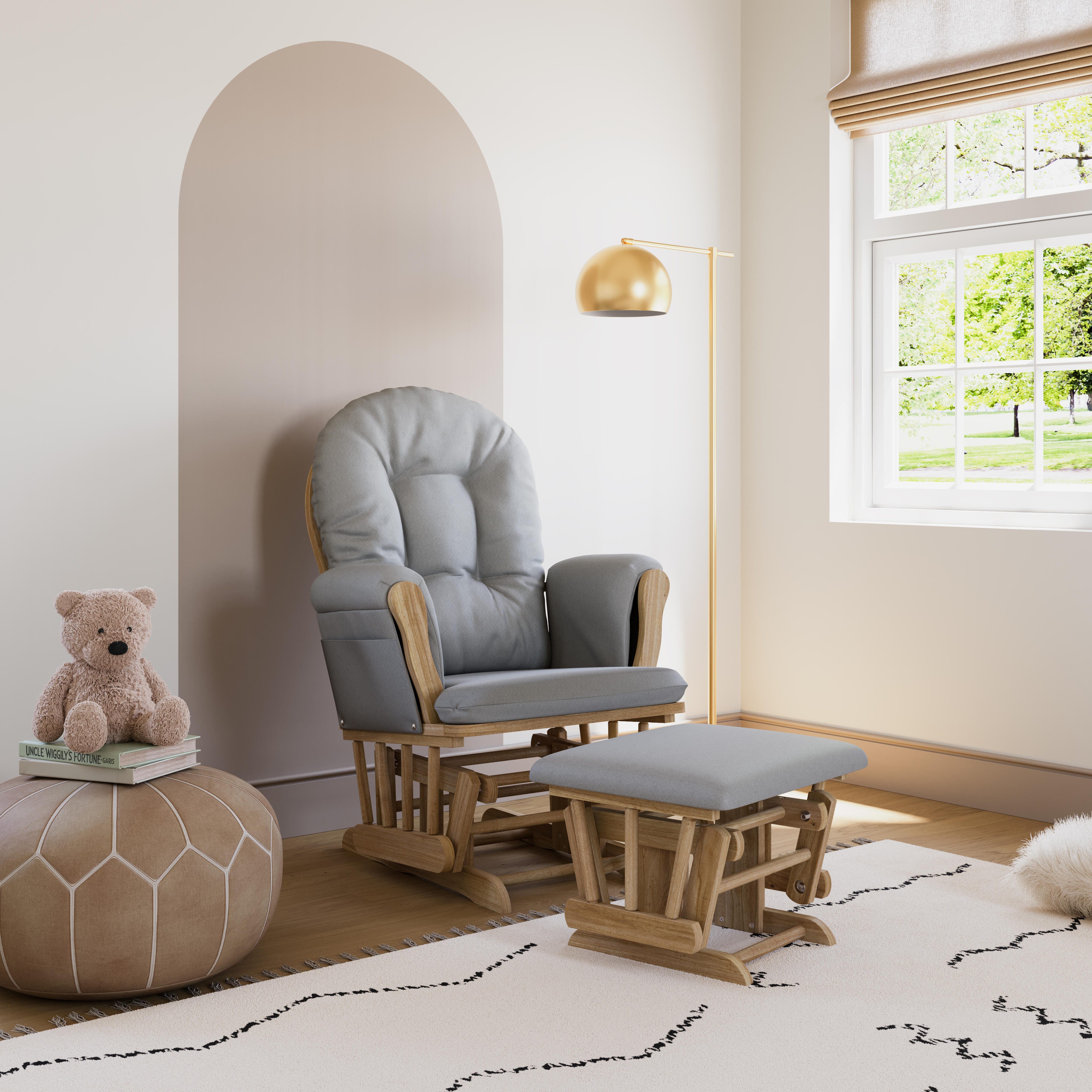 Storkcraft Hoop Glider and Ottoman, Natural/Light Gray, large