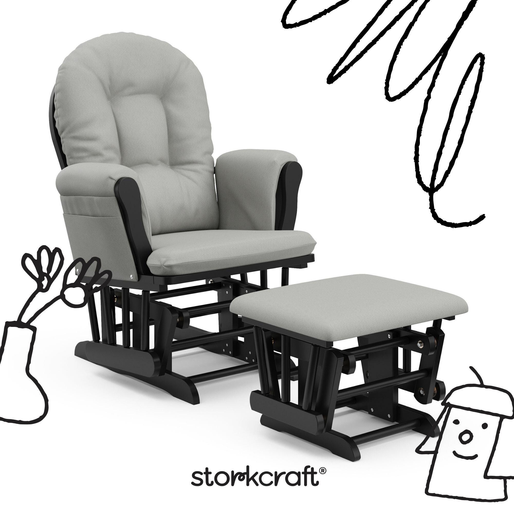 Storkcraft Hoop Glider and Ottoman, Black/Light Gray, large