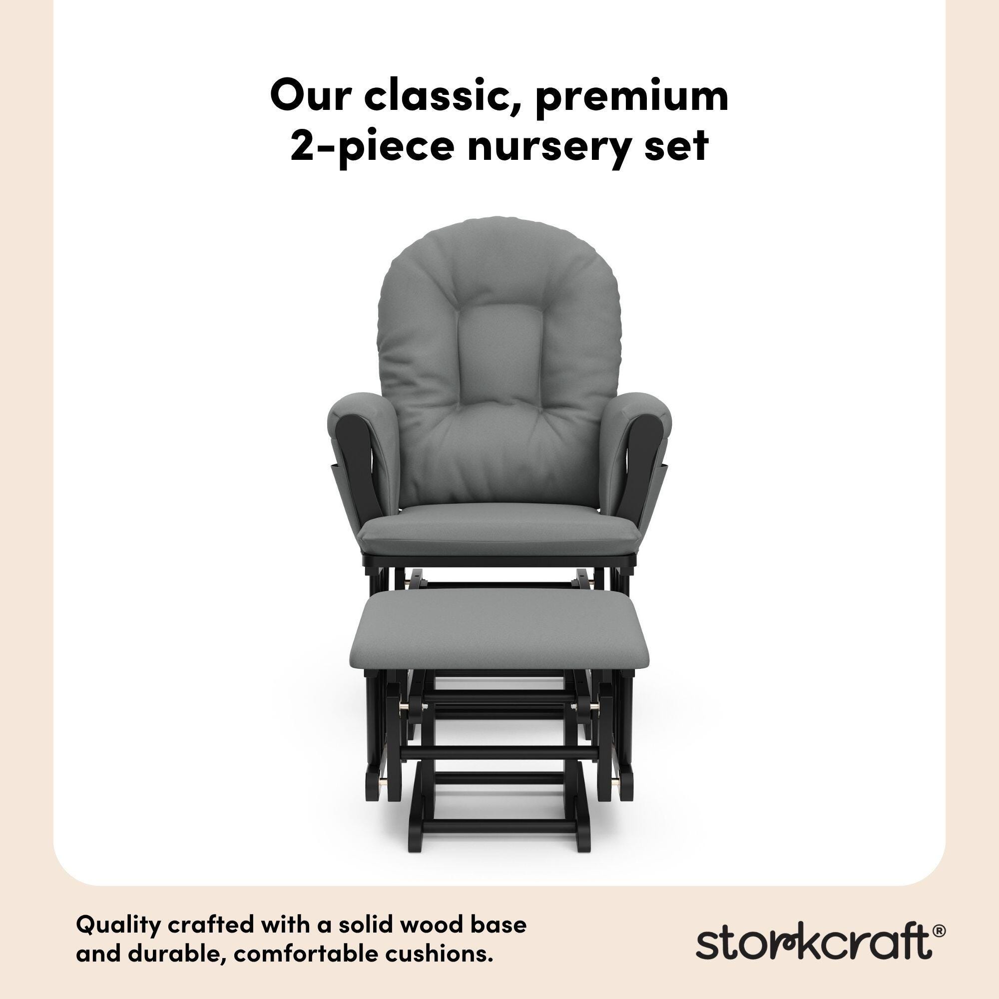 Storkcraft Hoop Glider and Ottoman, Black/Gray, large