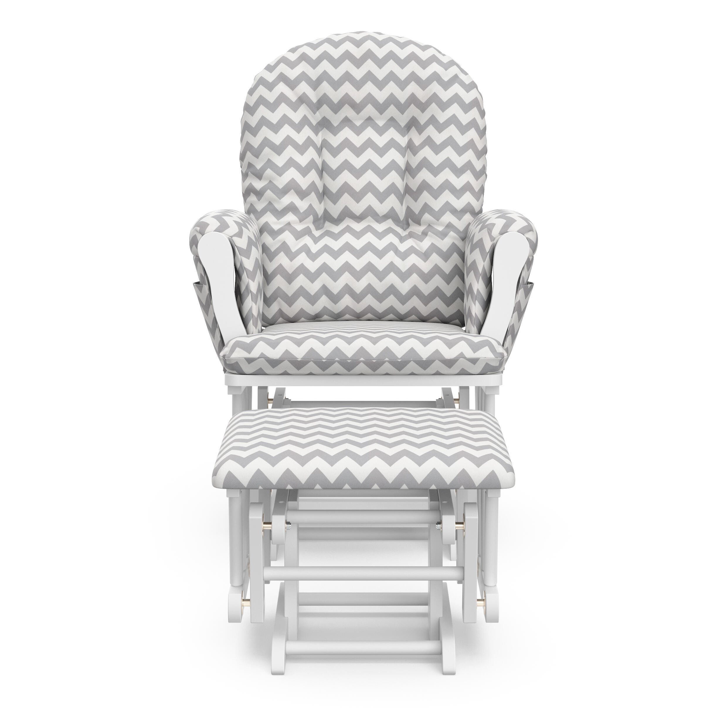 Storkcraft Hoop Glider and Ottoman, White/Gray Chevron, large