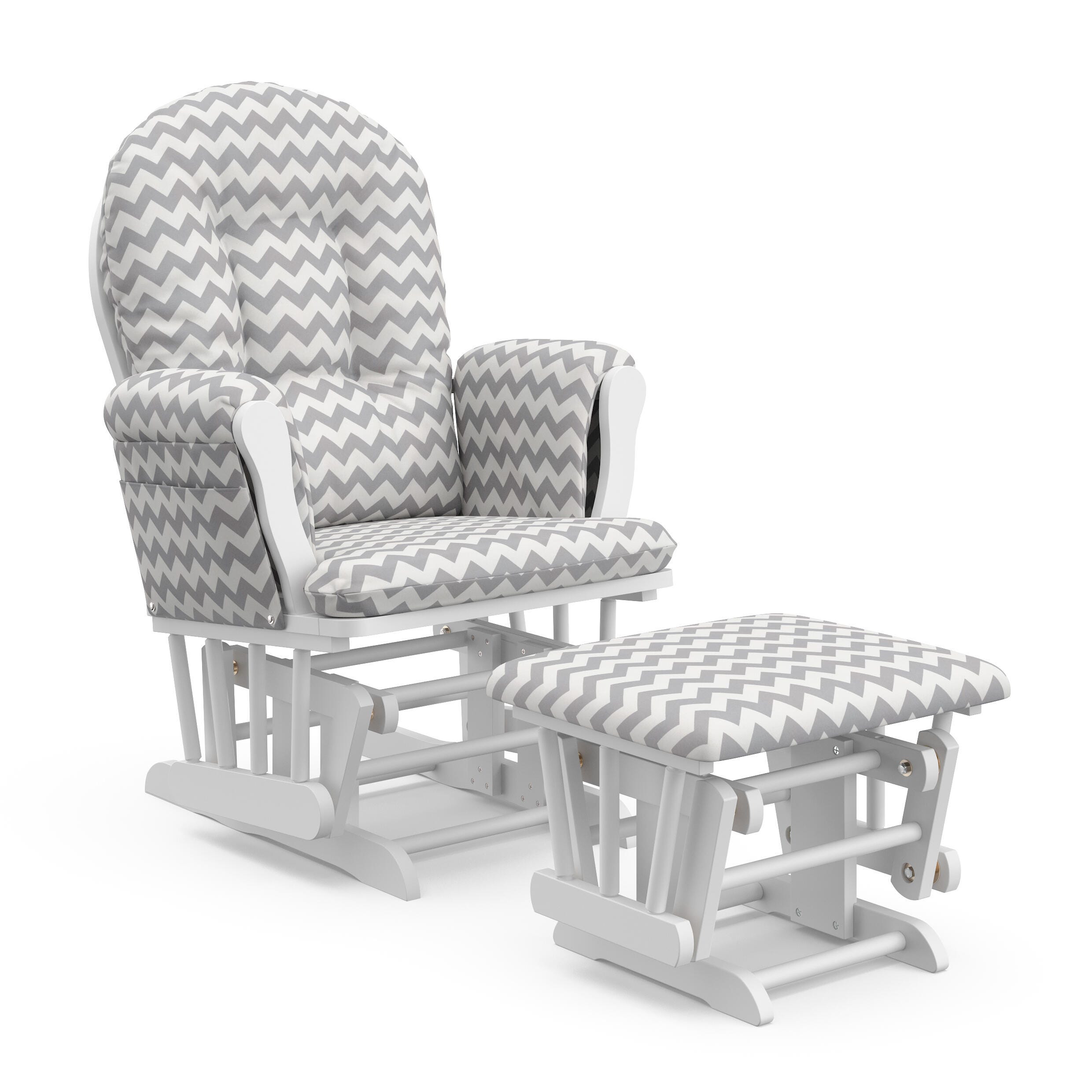 Storkcraft Hoop Glider and Ottoman, White/Gray Chevron, large