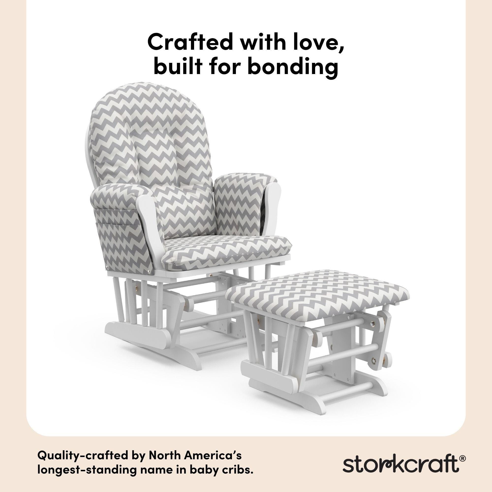 Storkcraft Hoop Glider and Ottoman, White/Gray Chevron, large
