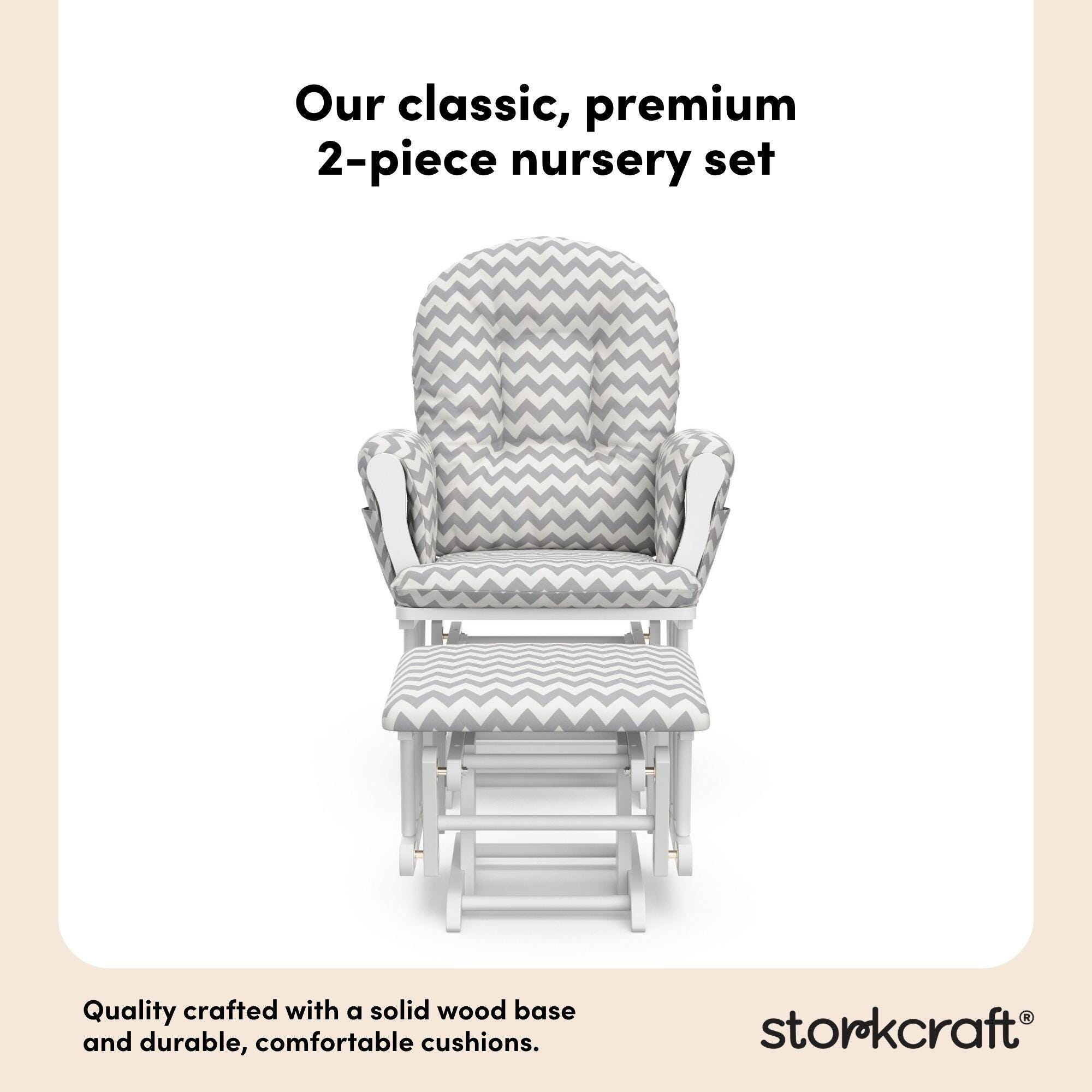 Storkcraft Hoop Glider and Ottoman, White/Gray Chevron, large