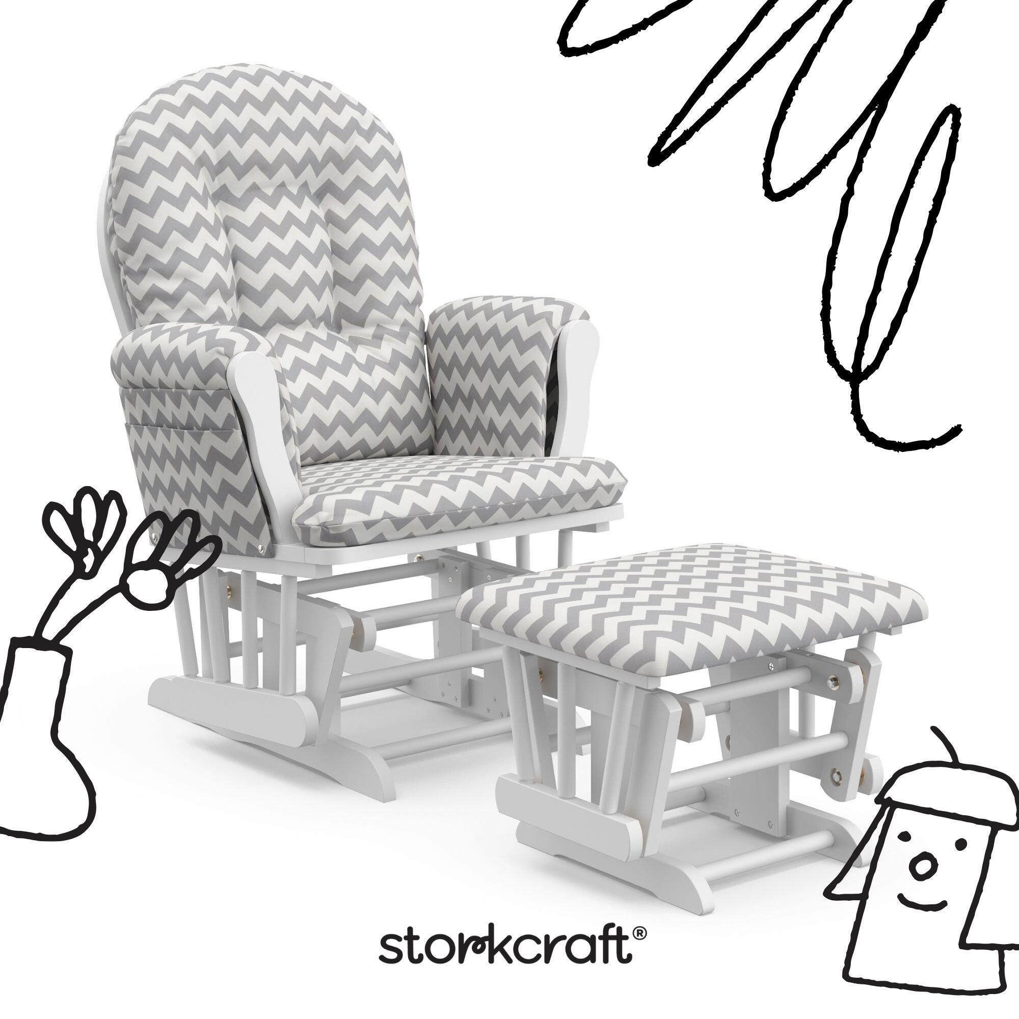 Storkcraft Hoop Glider and Ottoman, White/Gray Chevron, large